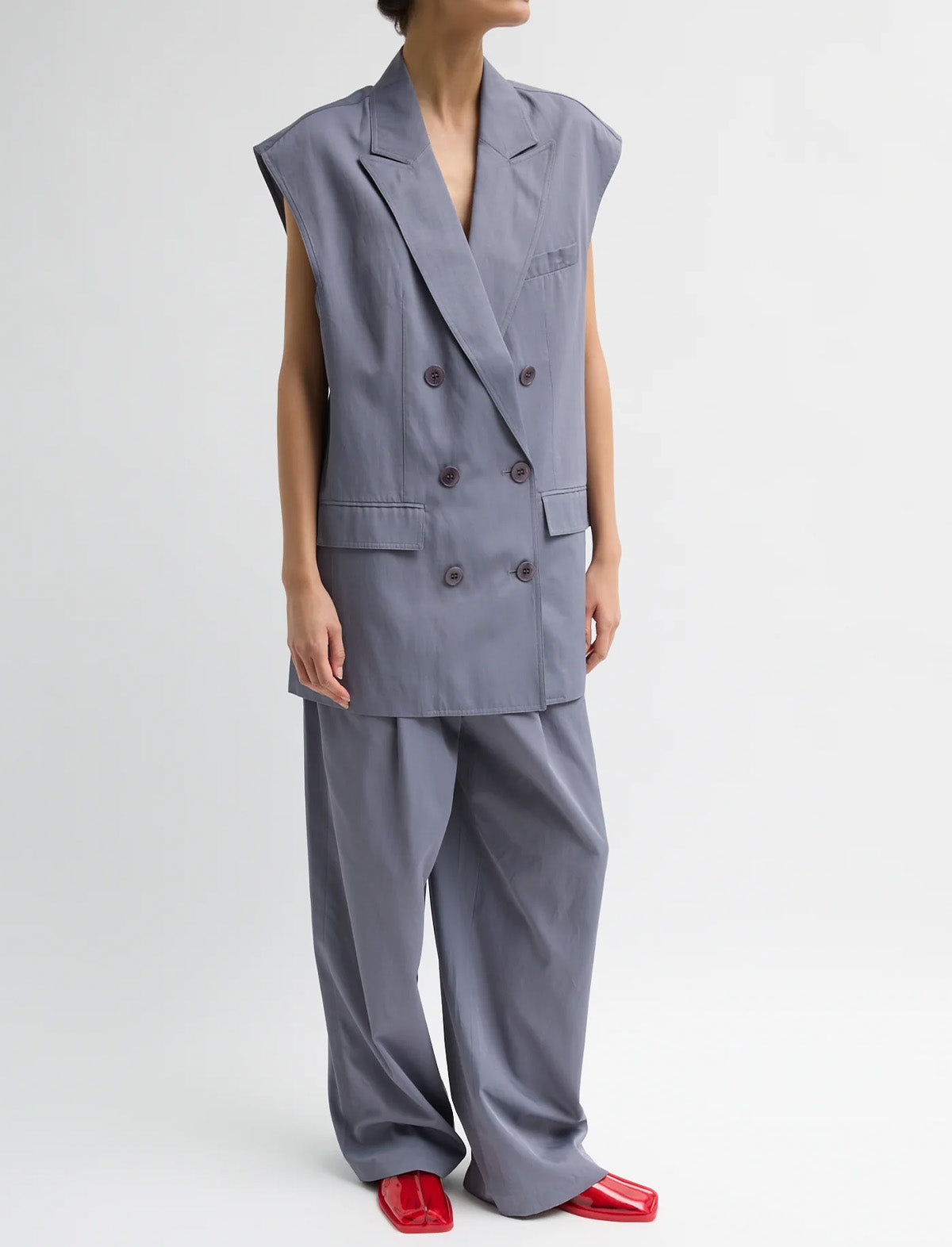 TIBI Drapey Suiting Oversized Double Breasted Vest in Deep Violet