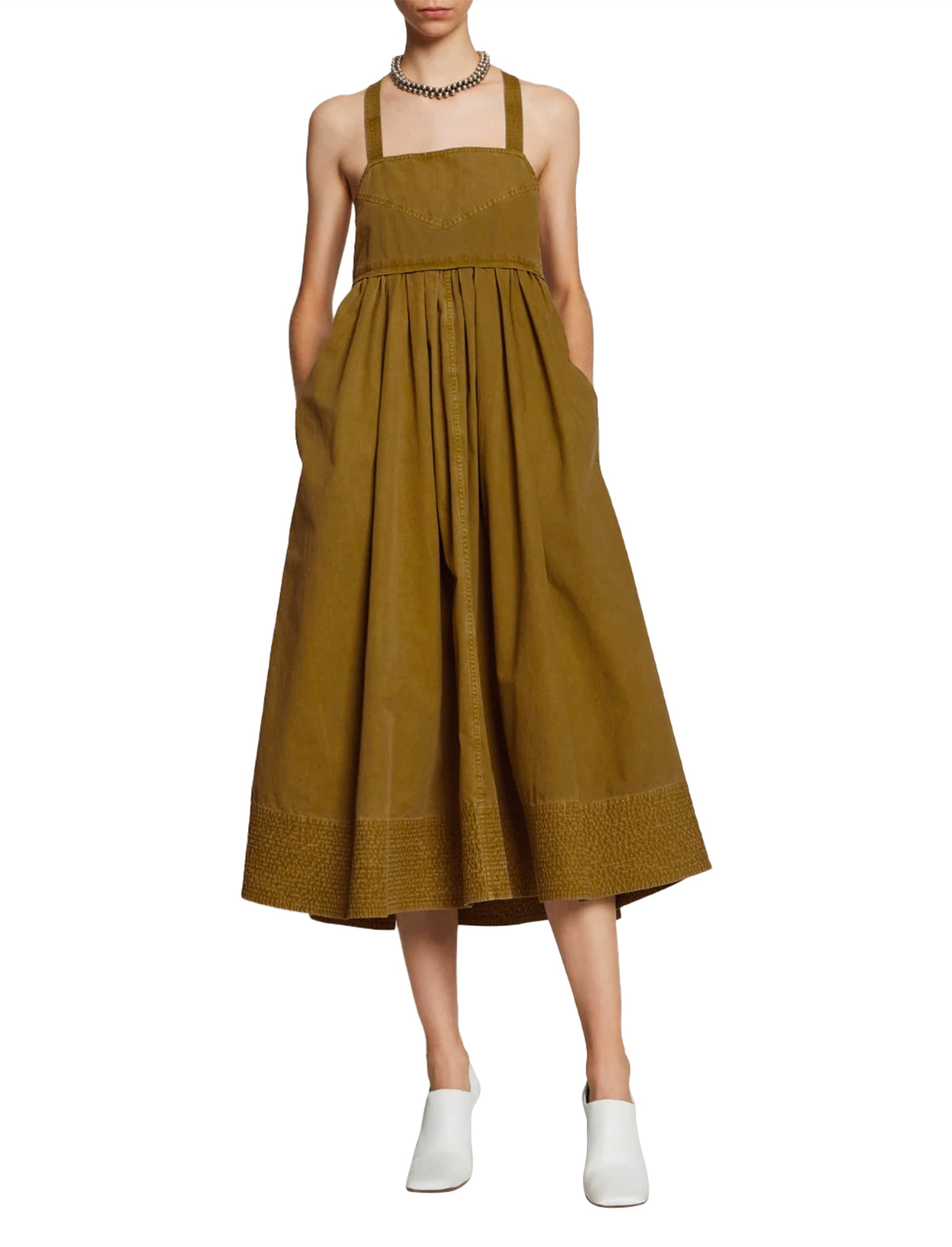 PROENZA SCHOULER WHITE LABEL Washed Apron Dress In Moss