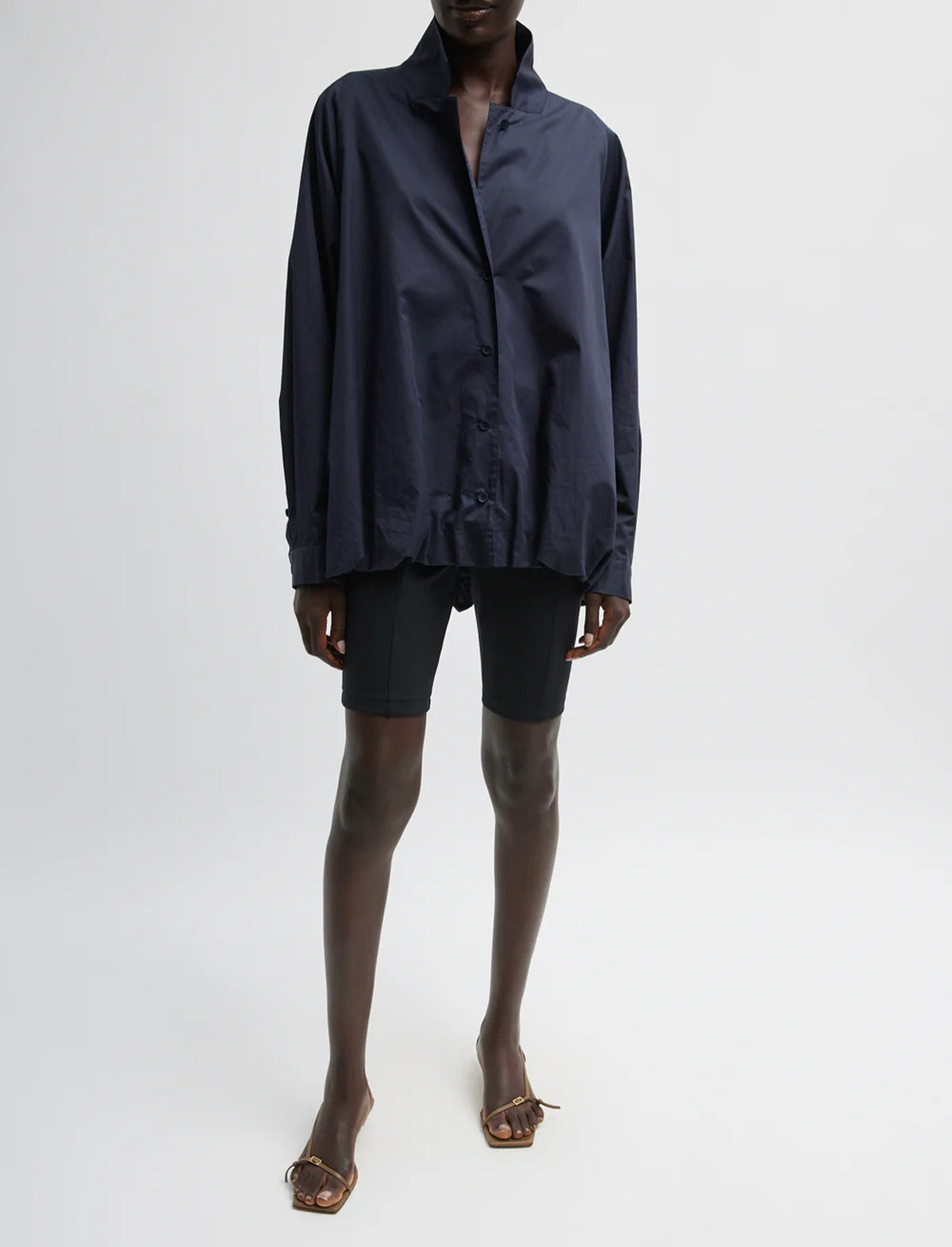 TIBI Eco Poplin Bubble Hem Shirt Jacket in Dark Navy