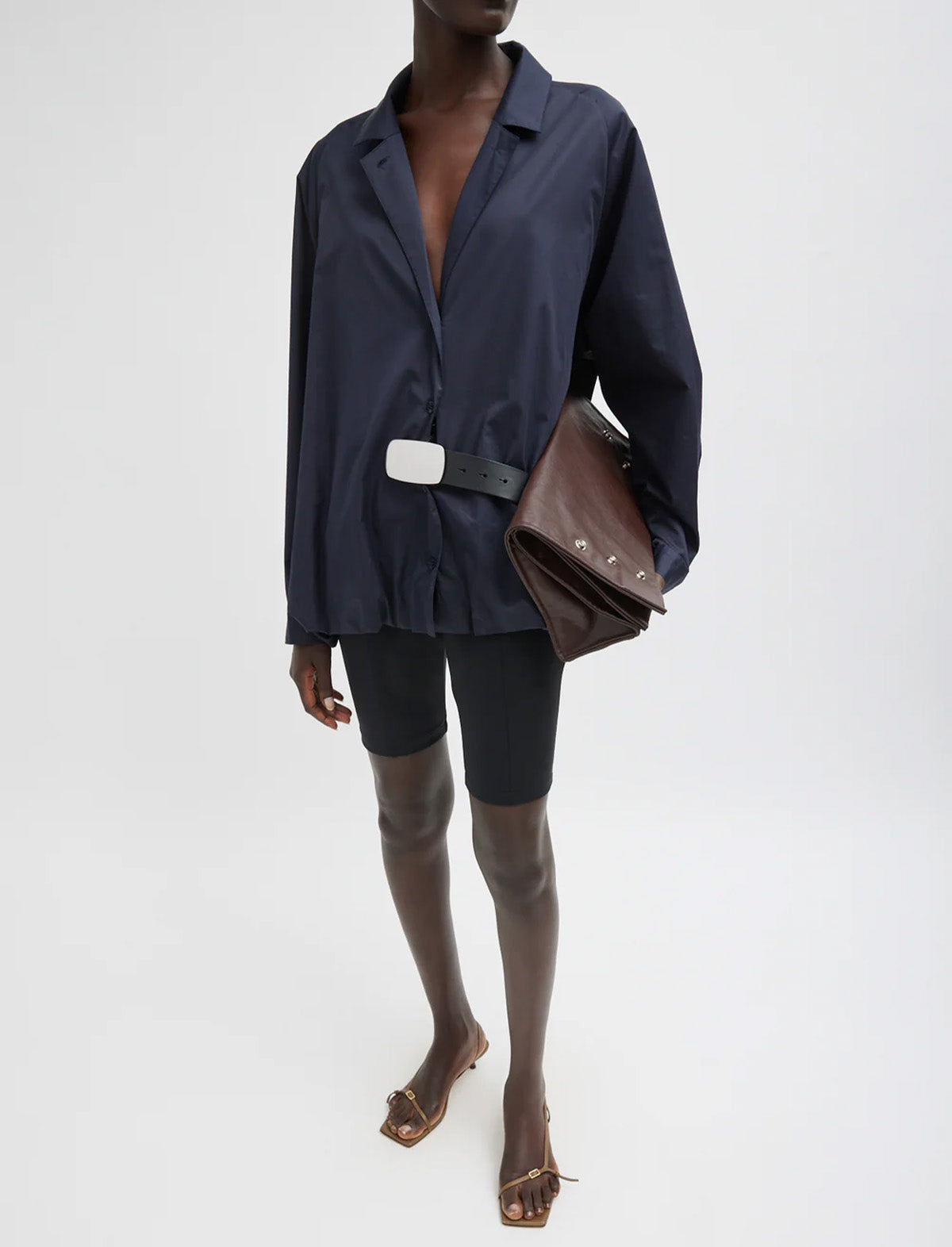 TIBI Eco Poplin Bubble Hem Shirt Jacket in Dark Navy