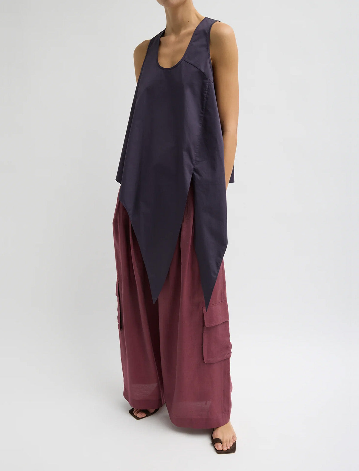 TIBI Eco Poplin Tie Front Top in Eggplant