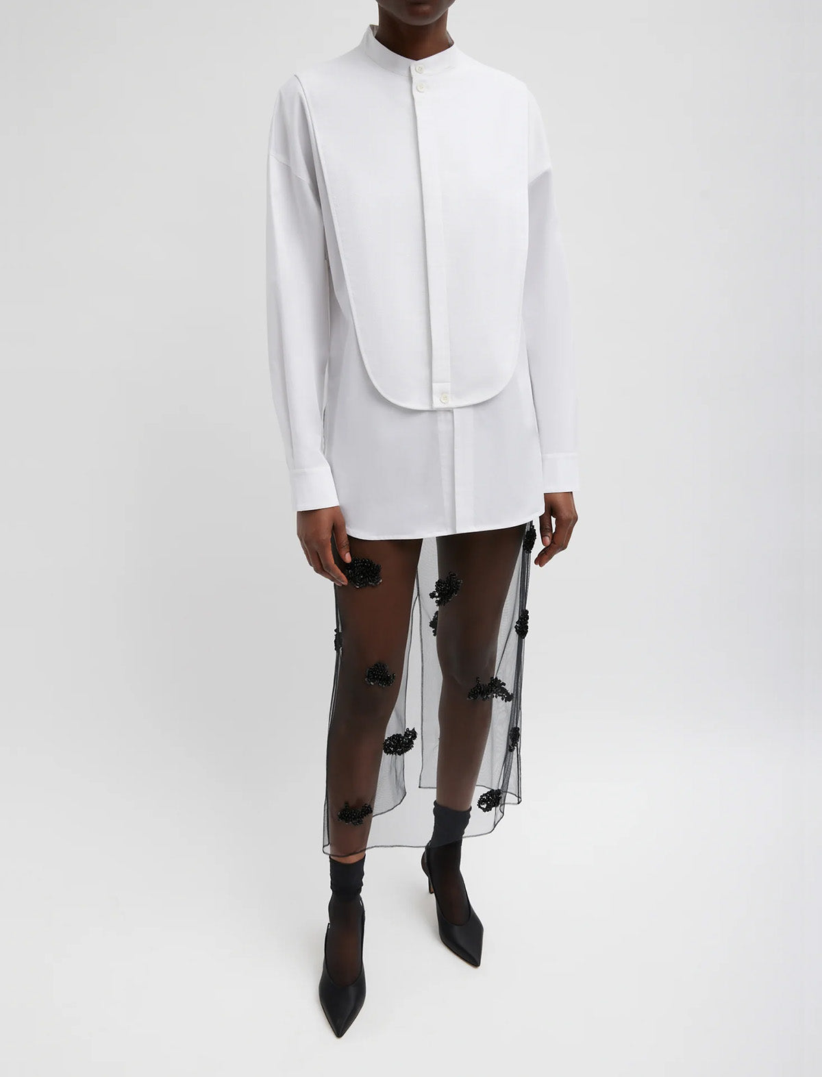 TIBI Eco Poplin Tuxedo Shirt in White