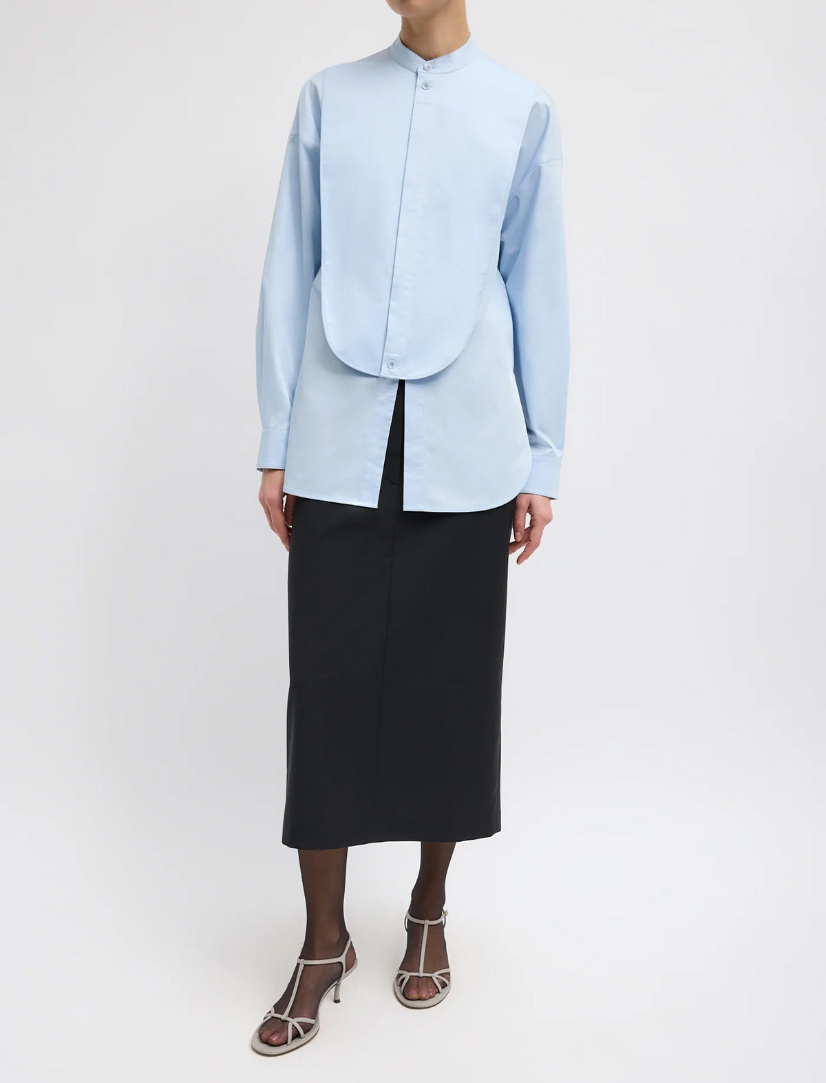 TIBI Eco Poplin Tuxedo Shirt With Bib Flap in Chambray Blue