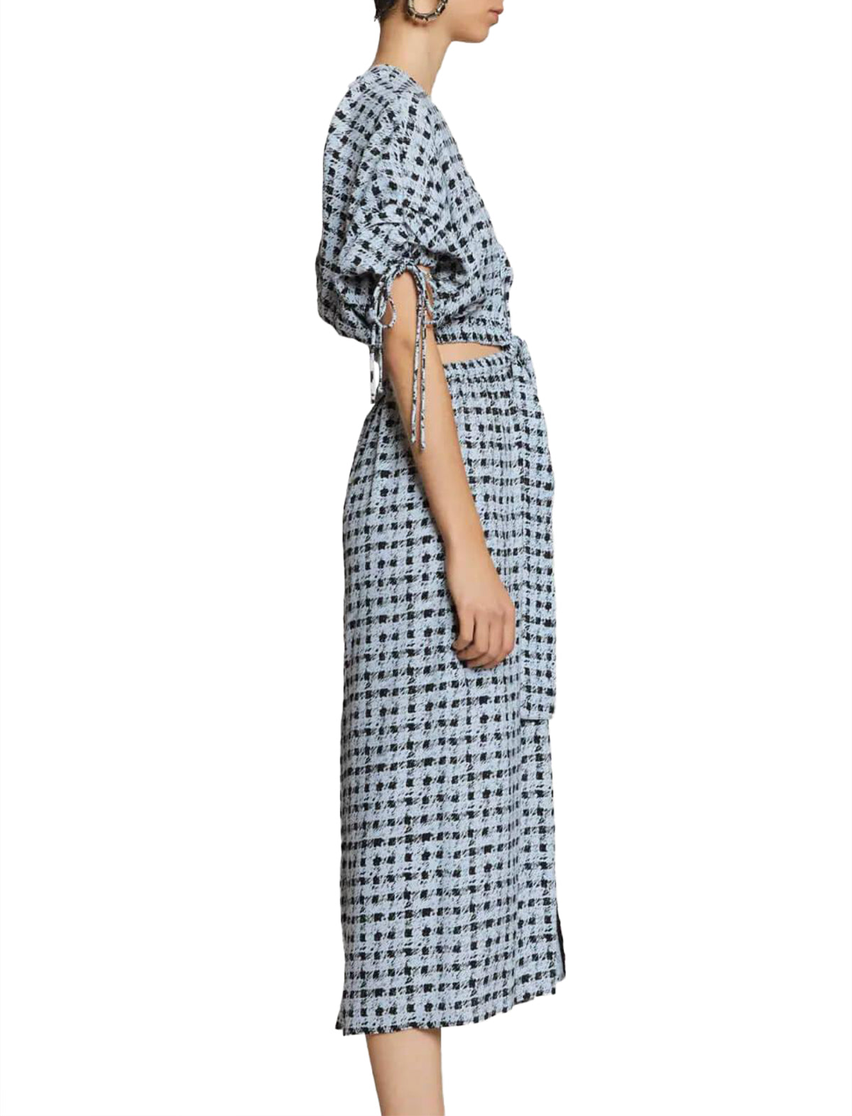 PROENZA SCHOULER WHITE LABEL Printed Georgette Cut Out Dress In Blue/ Black