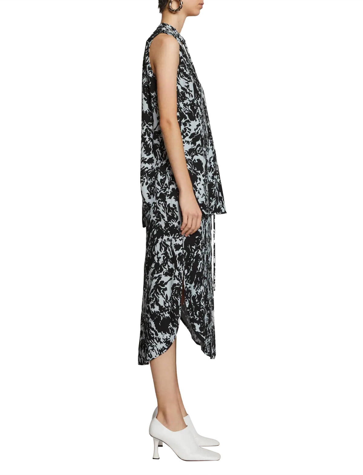 PROENZA SCHOULER WHITE LABEL Printed Georgette Sleeveless Pintuck Top