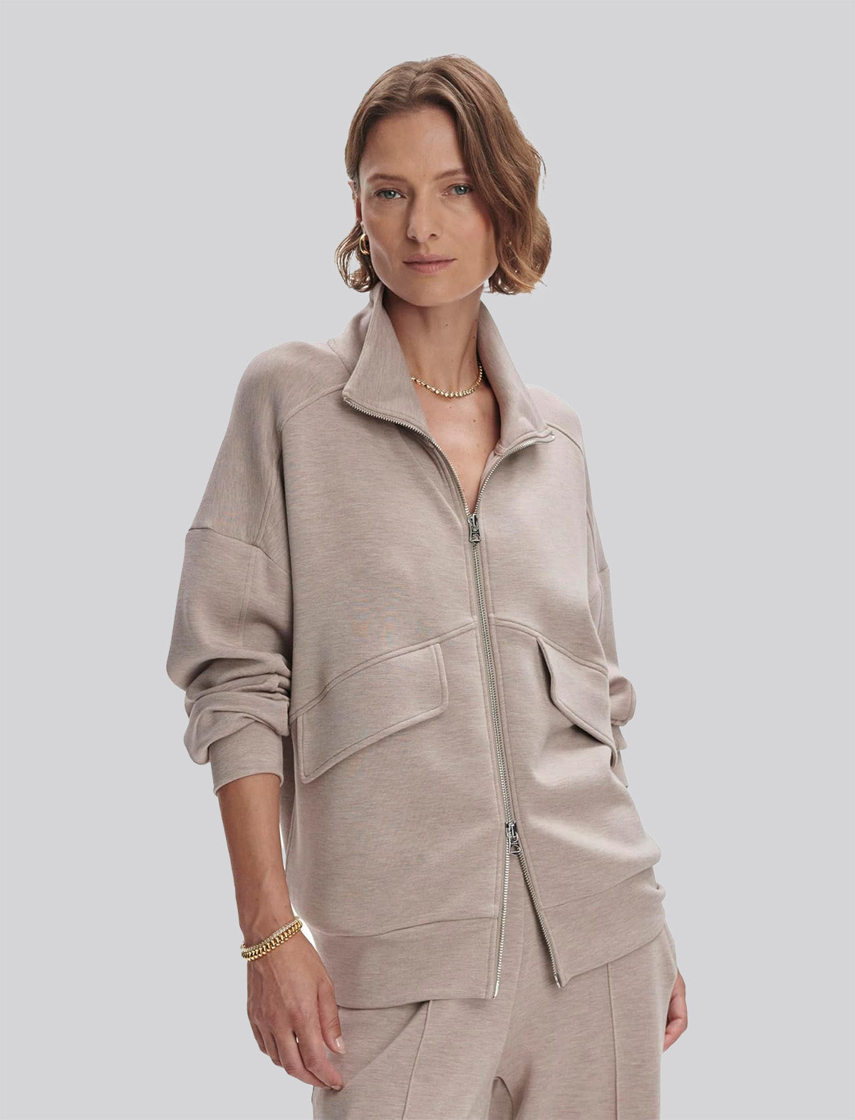 VARLEY Garcia Zip-Through Sweat in Taupe Marl