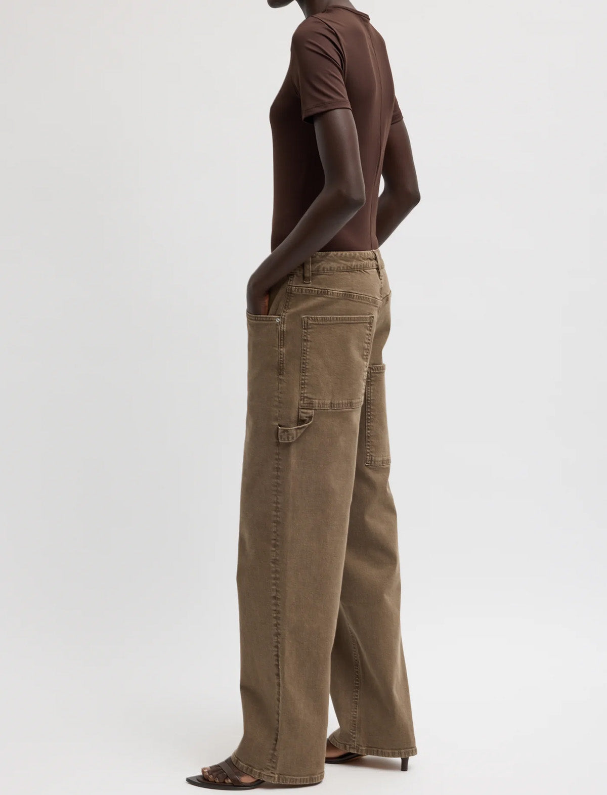 TIBI Garment Wash Stretch Twill Slouchy Carpenter Jean in Brown