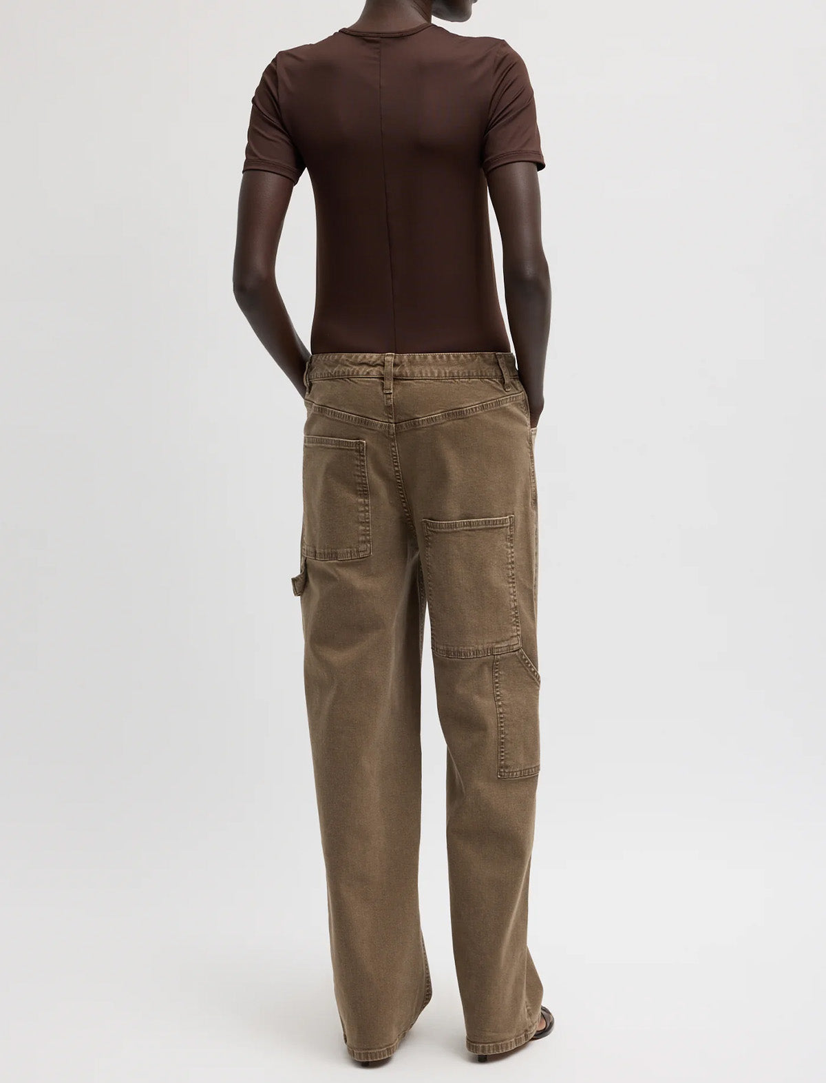 TIBI Garment Wash Stretch Twill Slouchy Carpenter Jean in Brown