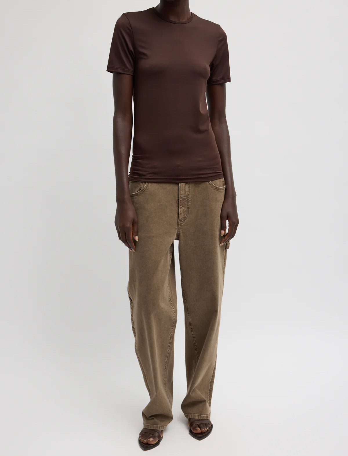 TIBI Garment Wash Stretch Twill Slouchy Carpenter Jean in Brown