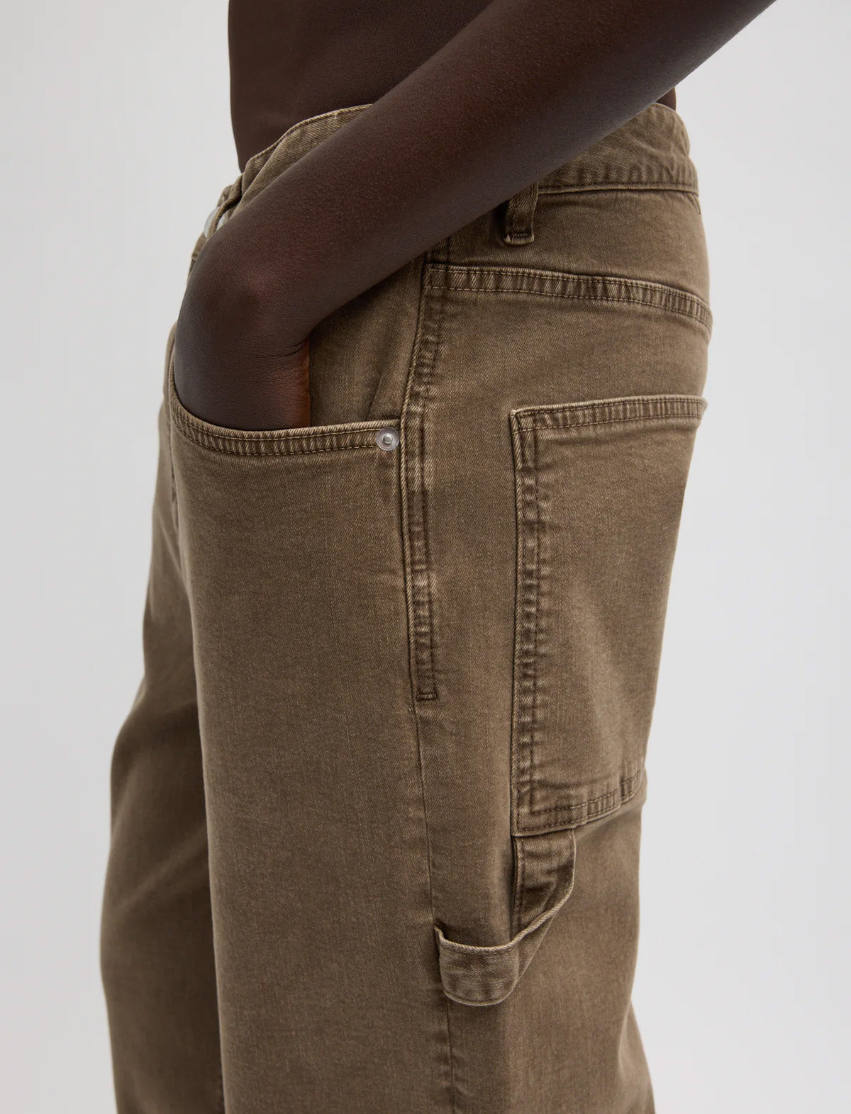 TIBI Garment Wash Stretch Twill Slouchy Carpenter Jean in Brown