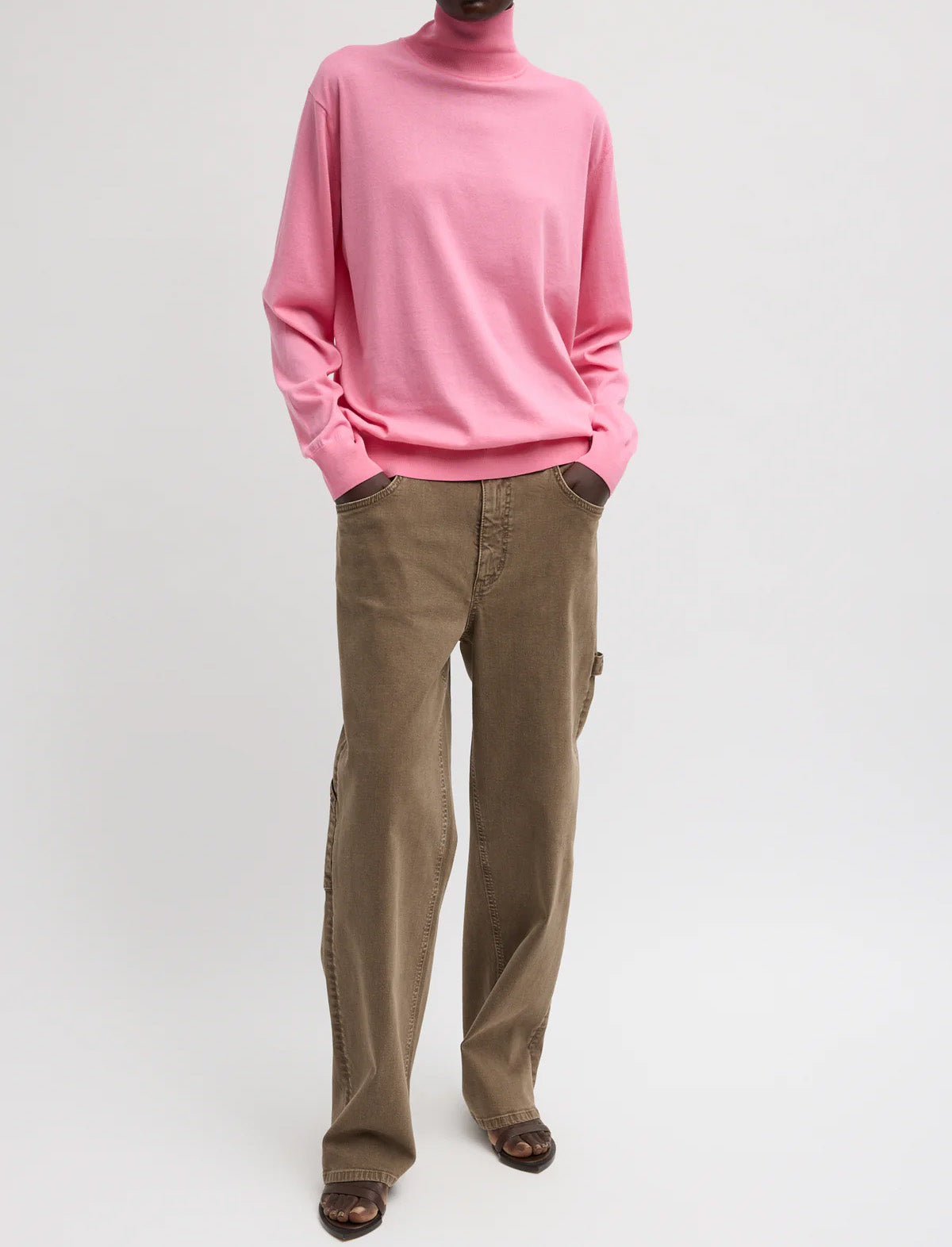 TIBI Garment Wash Stretch Twill Slouchy Carpenter Jean in Brown