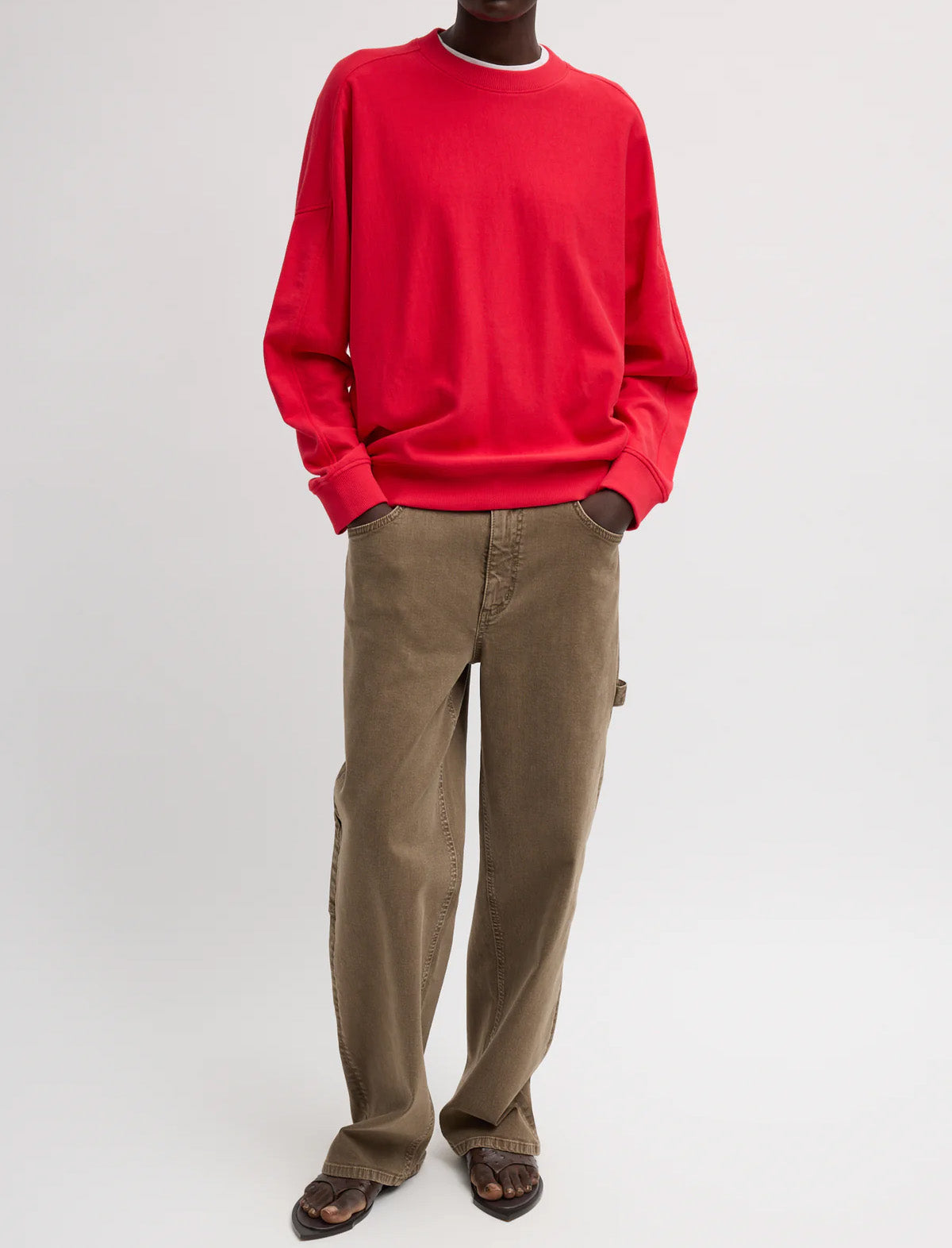 TIBI Garment Wash Stretch Twill Slouchy Carpenter Jean in Brown