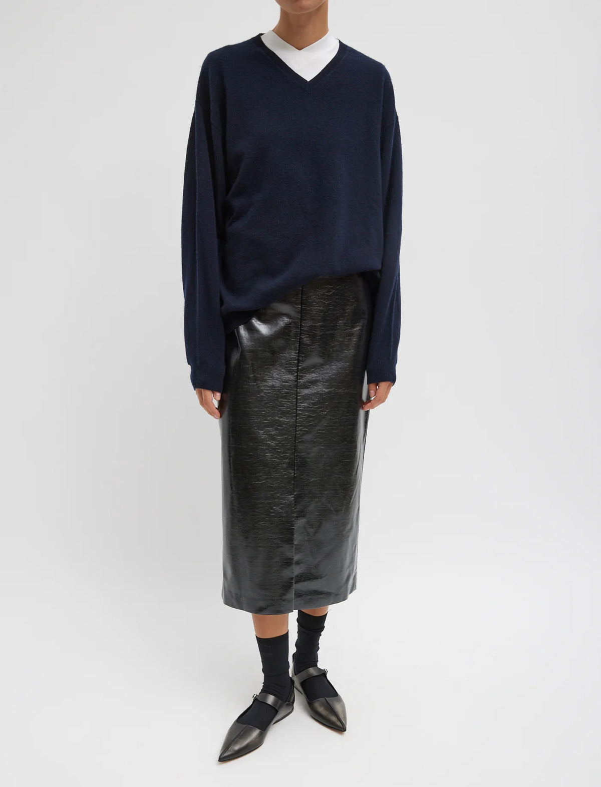 TIBI Glossed Jersey Pencil Skirt in Black