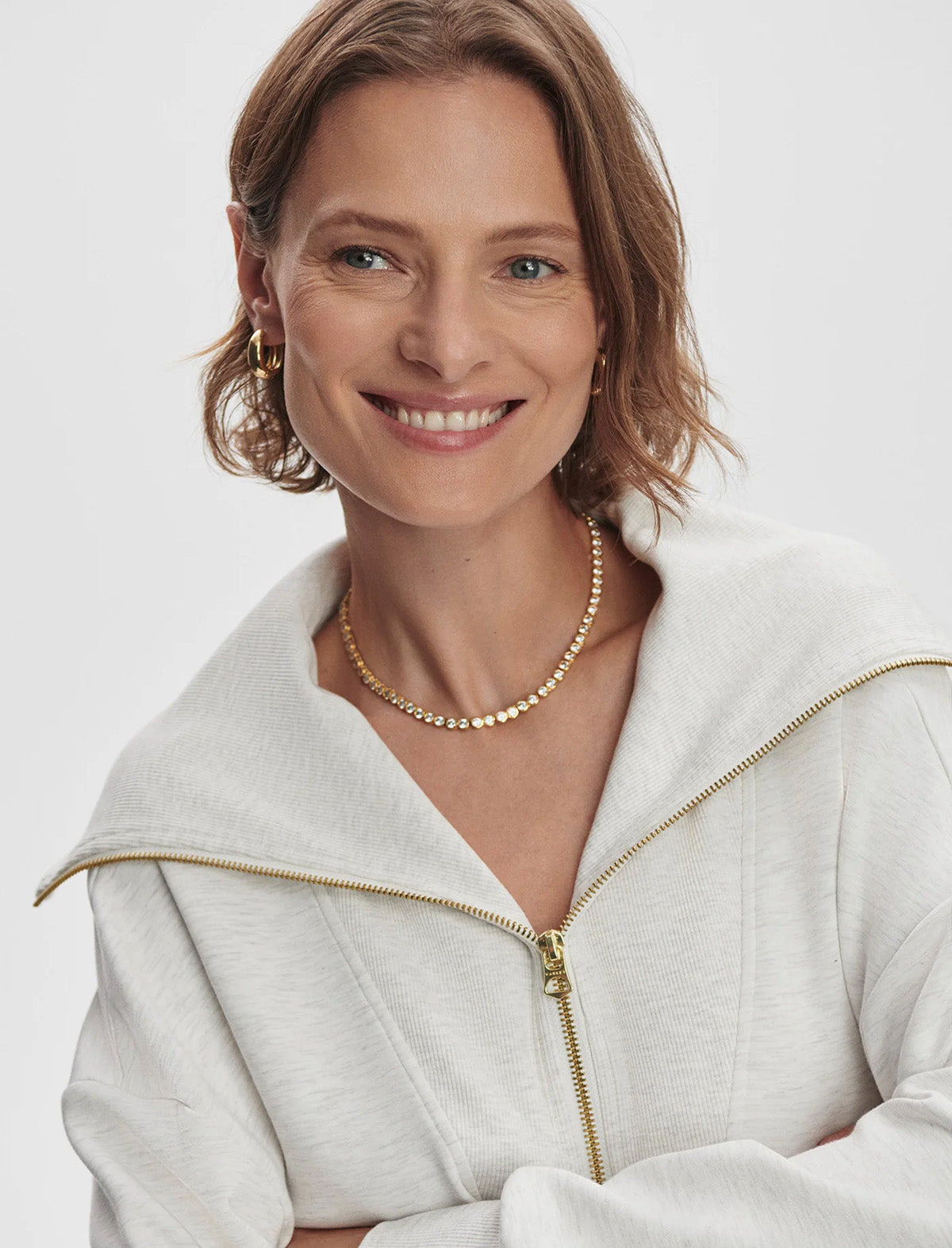 VARLEY Halley Zip-Through Sweat in Ivory Marl