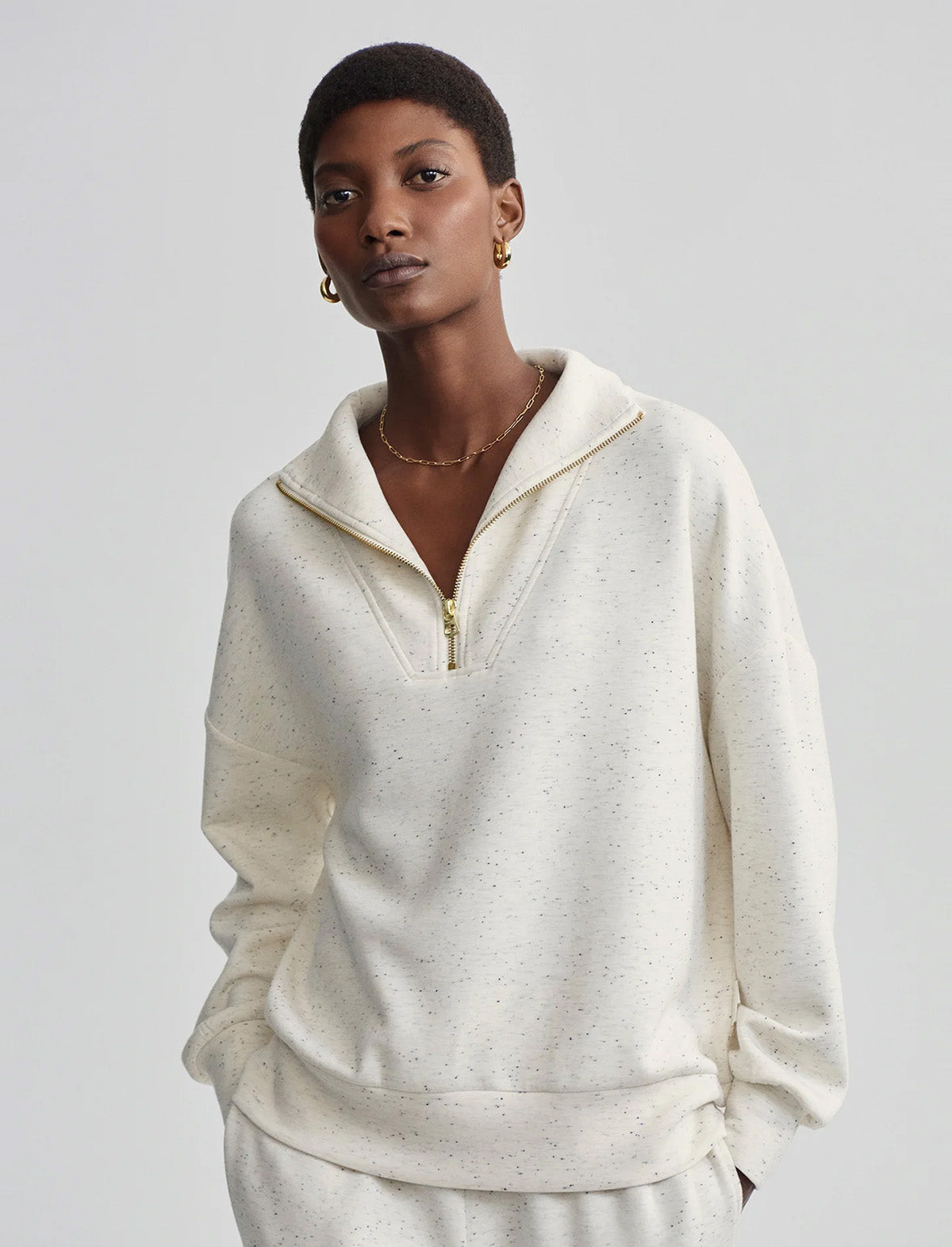 VARLEY Hawley Half-Zip Sweat in Ivory Marl Fleck