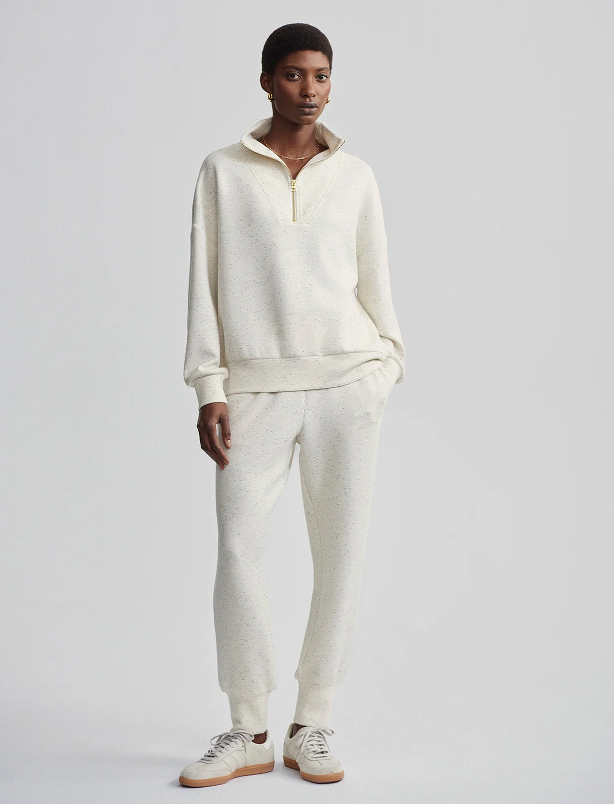 VARLEY Hawley Half-Zip Sweat in Ivory Marl Fleck