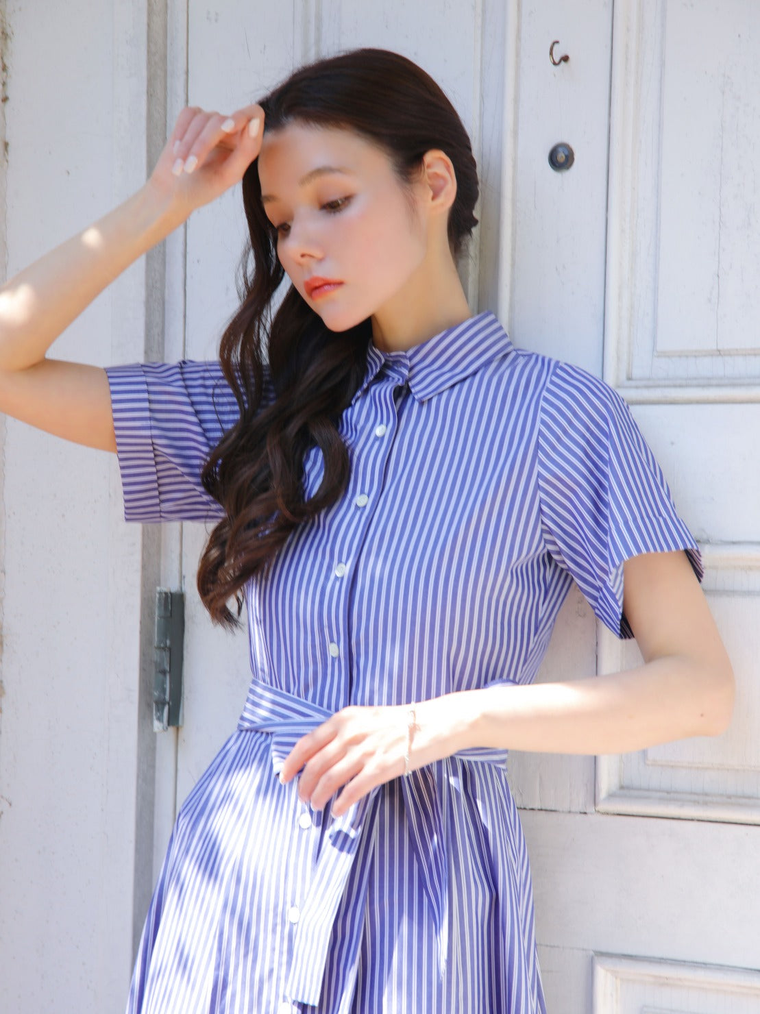 RICORD Striped Shirt Dress In Navy White