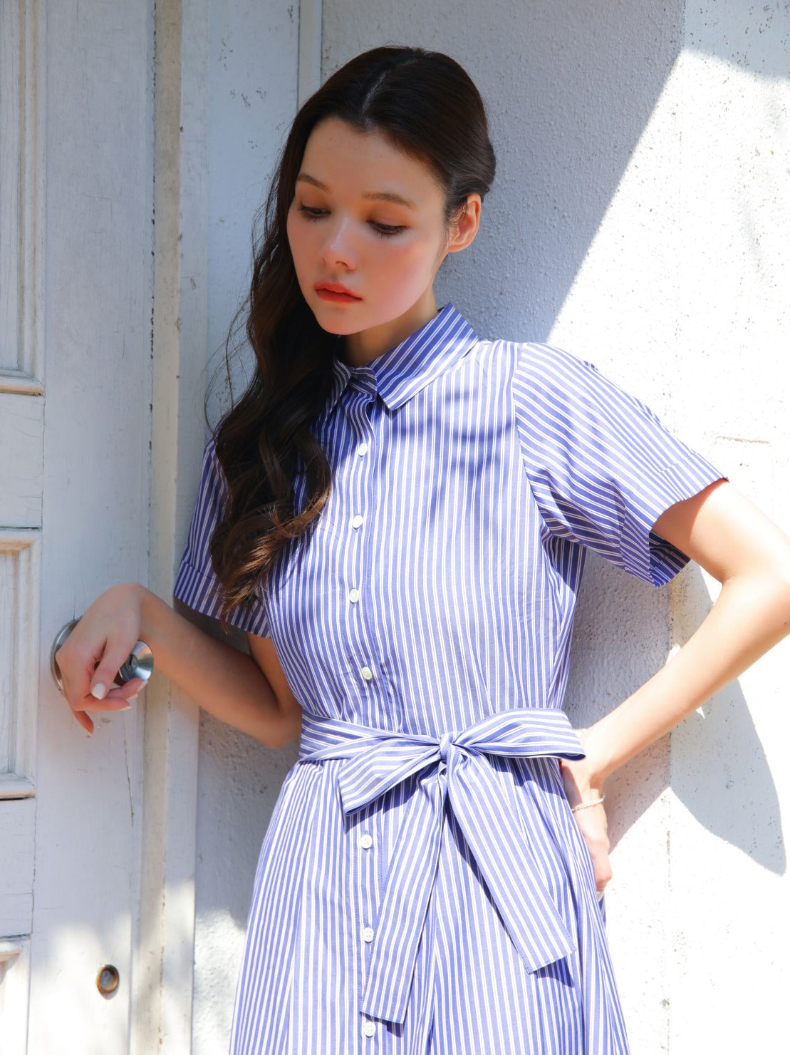 RICORD Striped Shirt Dress In Navy White