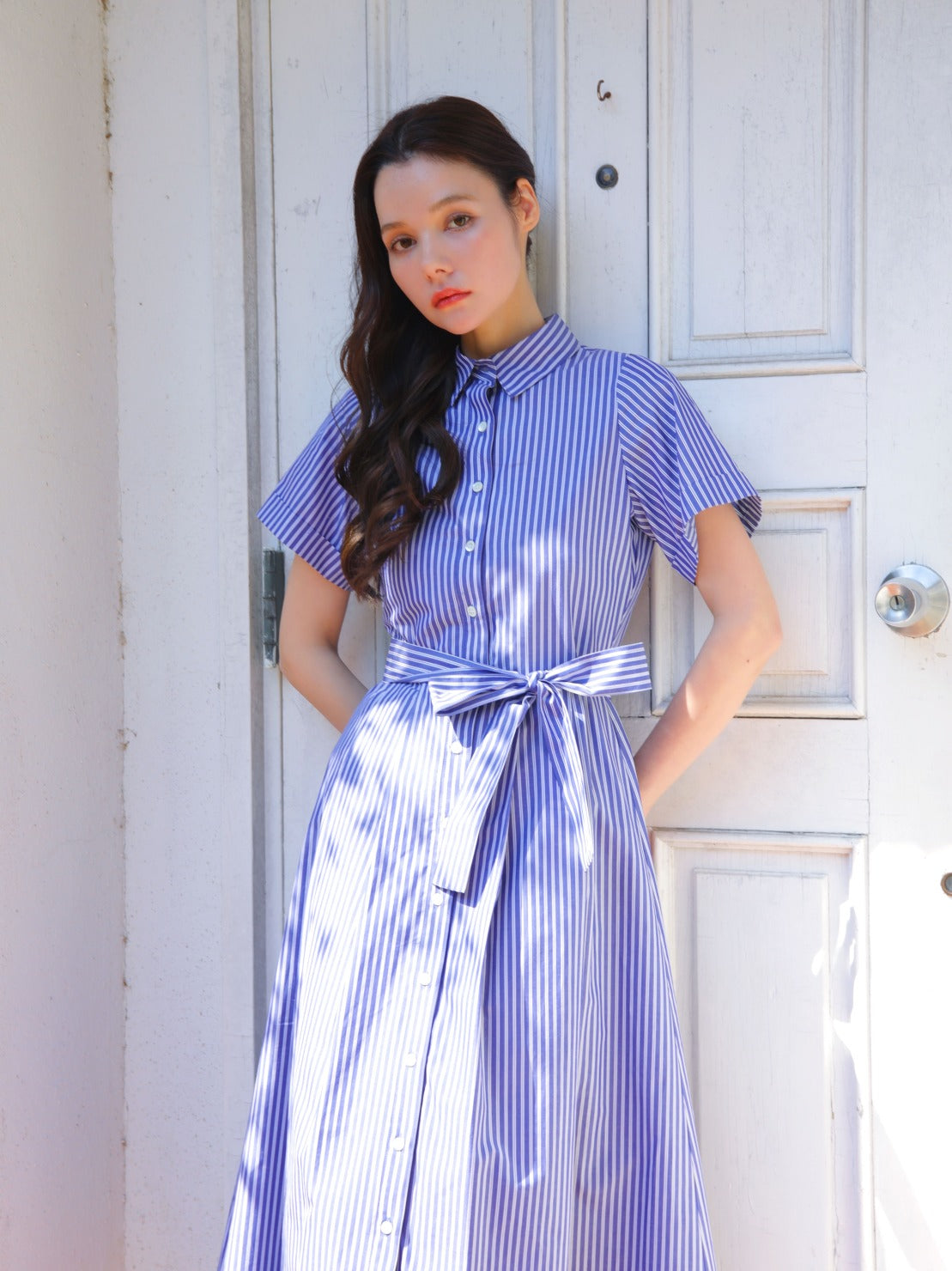 RICORD Striped Shirt Dress In Navy White