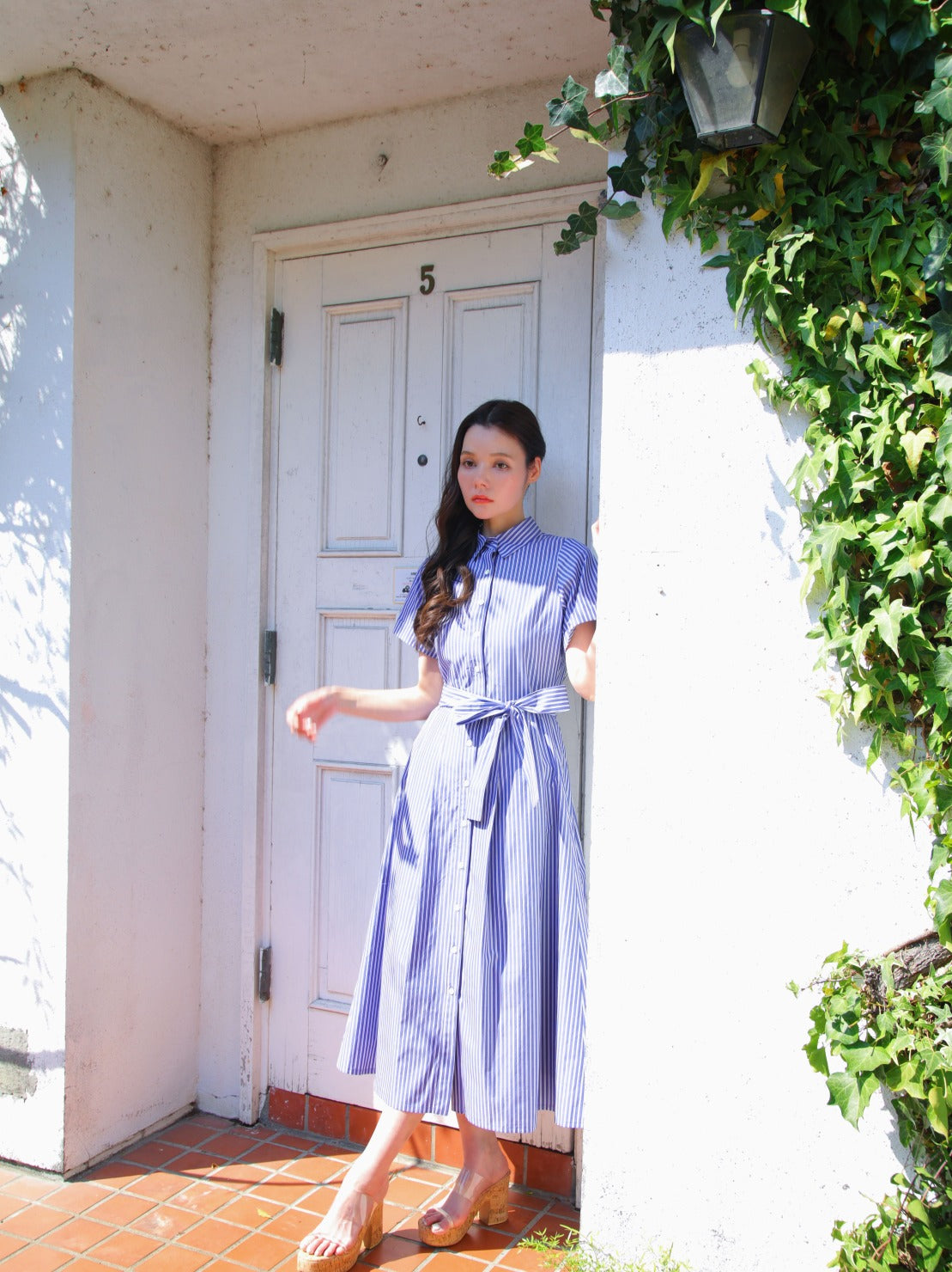 RICORD Striped Shirt Dress In Navy White