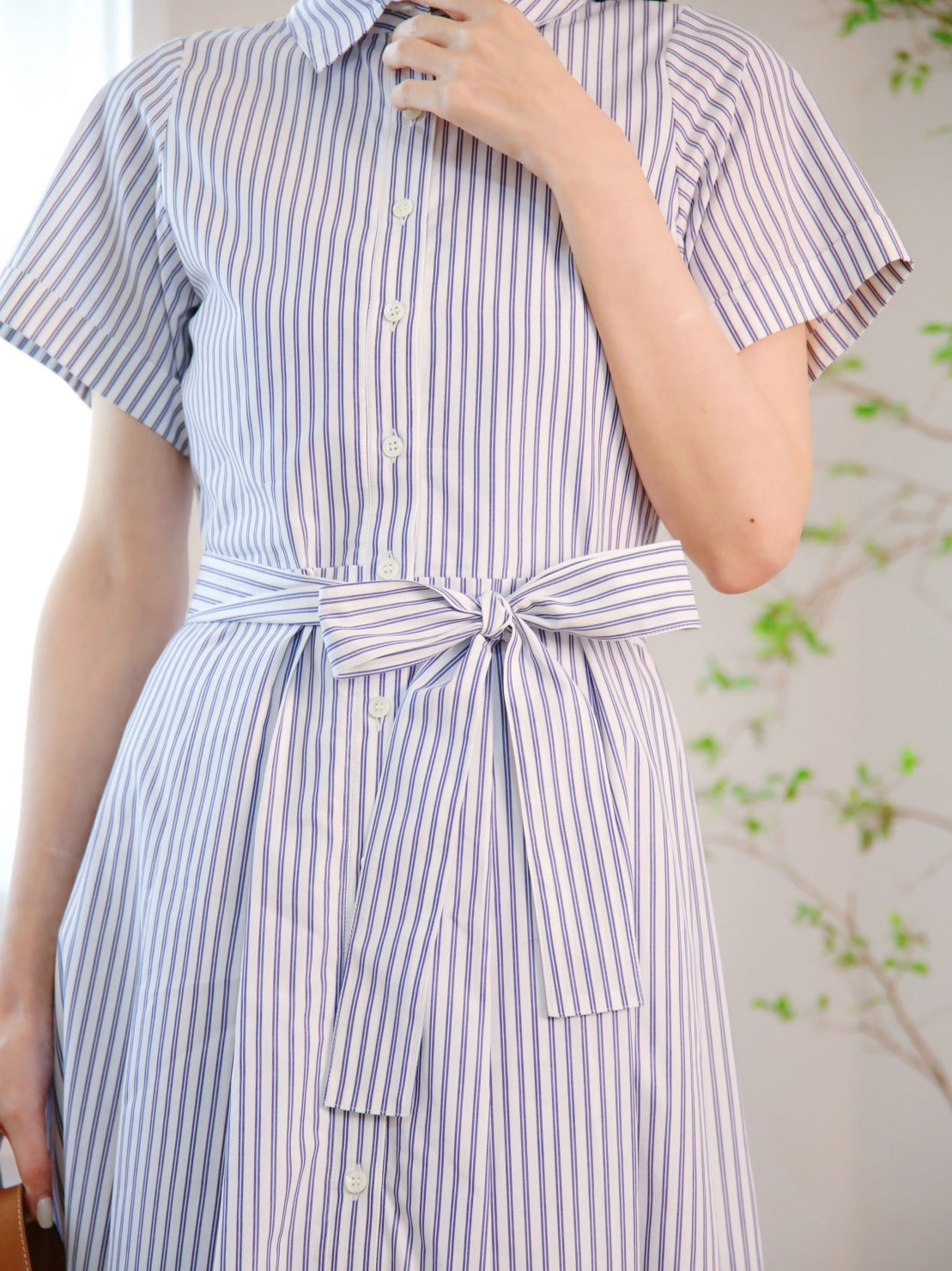 RICORD Striped Shirt Dress In White Navy