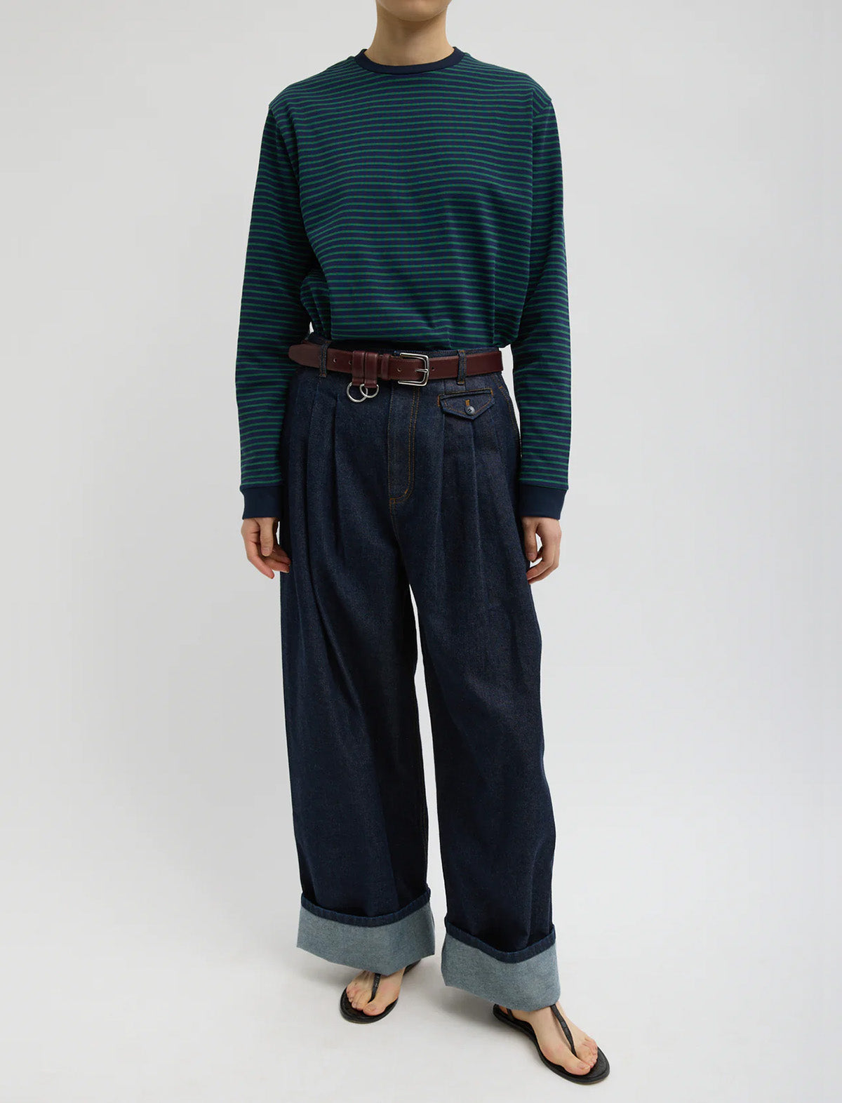 TIBI Indigo Denim Triple Pleat Jean in Indigo