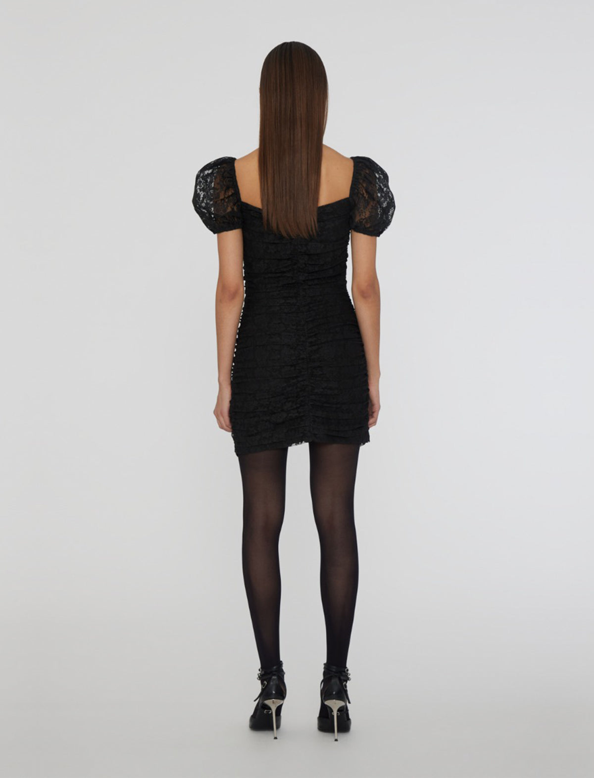 ROTATE BIRGER CHRISTENSEN Lace Puff Sleeve Mini Dress in Black