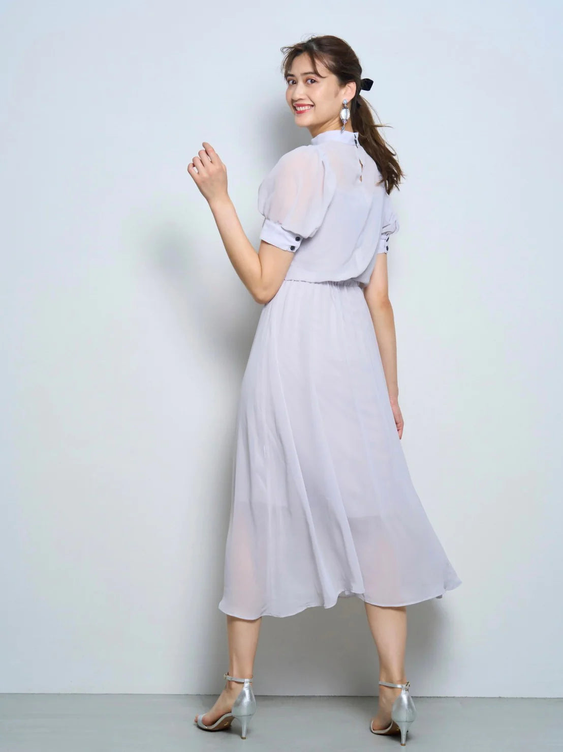 RICORD Chiffon Dress with Bowtie In Gray