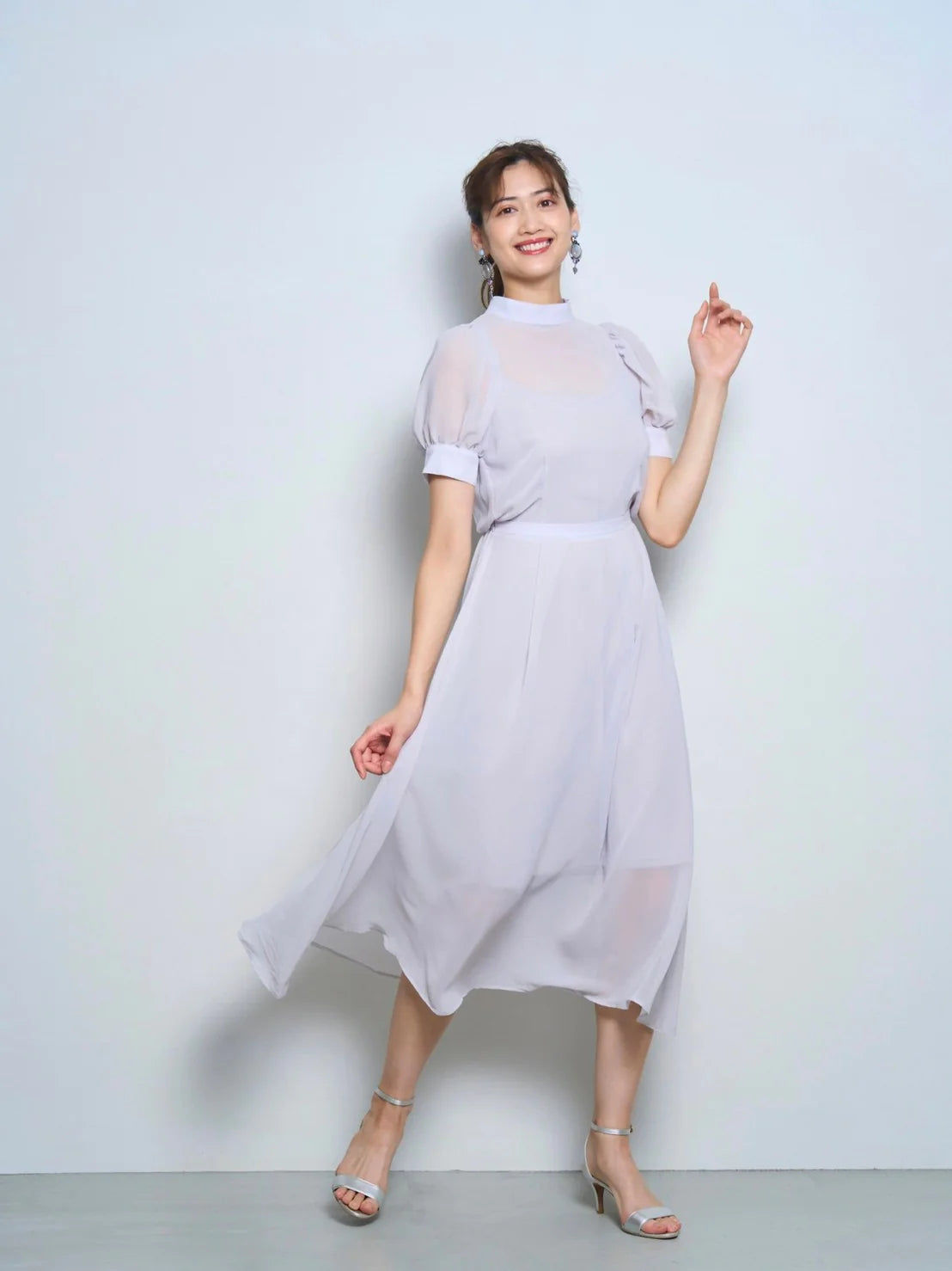 RICORD Chiffon Dress with Bowtie In Gray