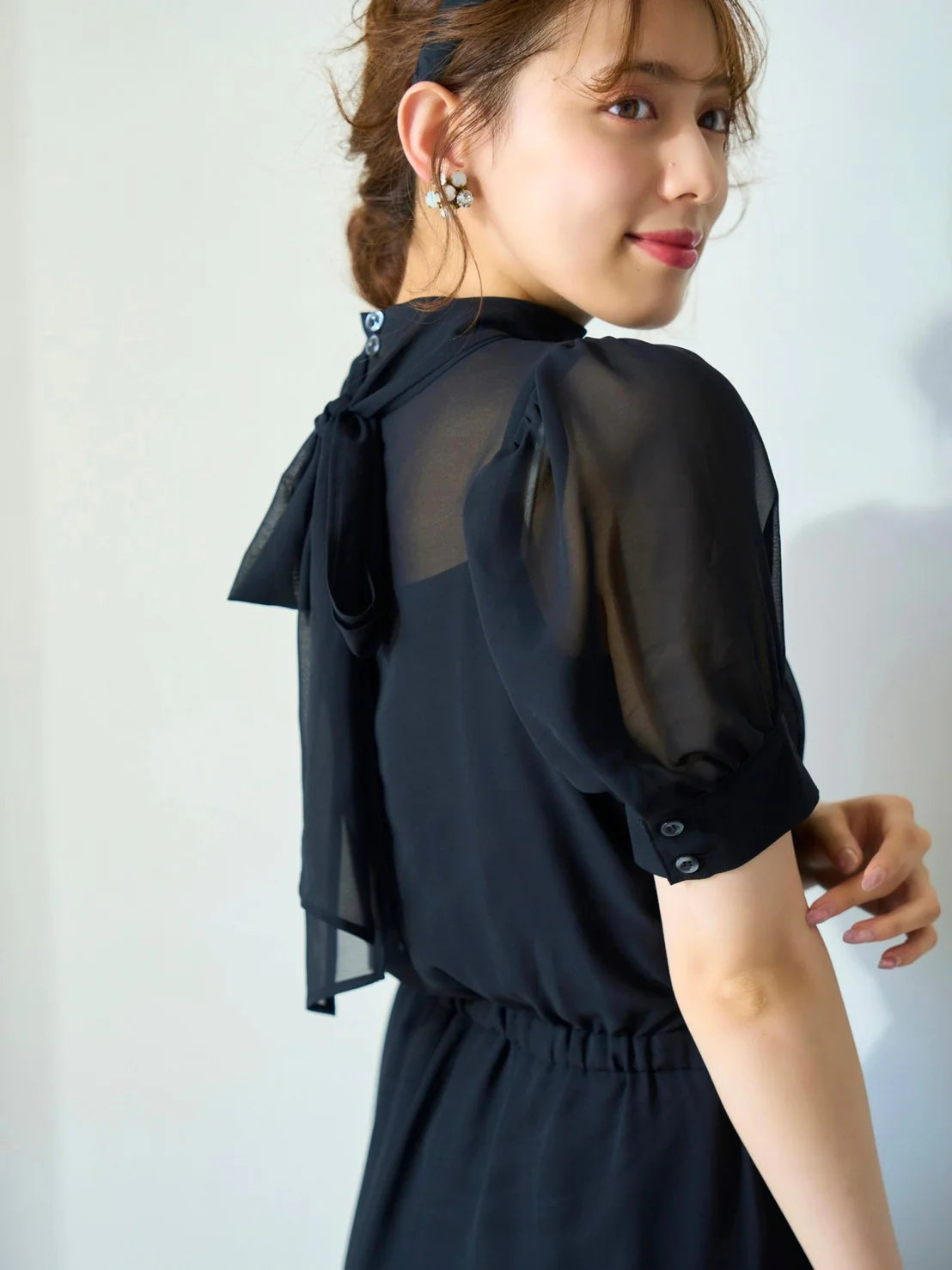 RICORD Chiffon Dress with Bowtie In Black