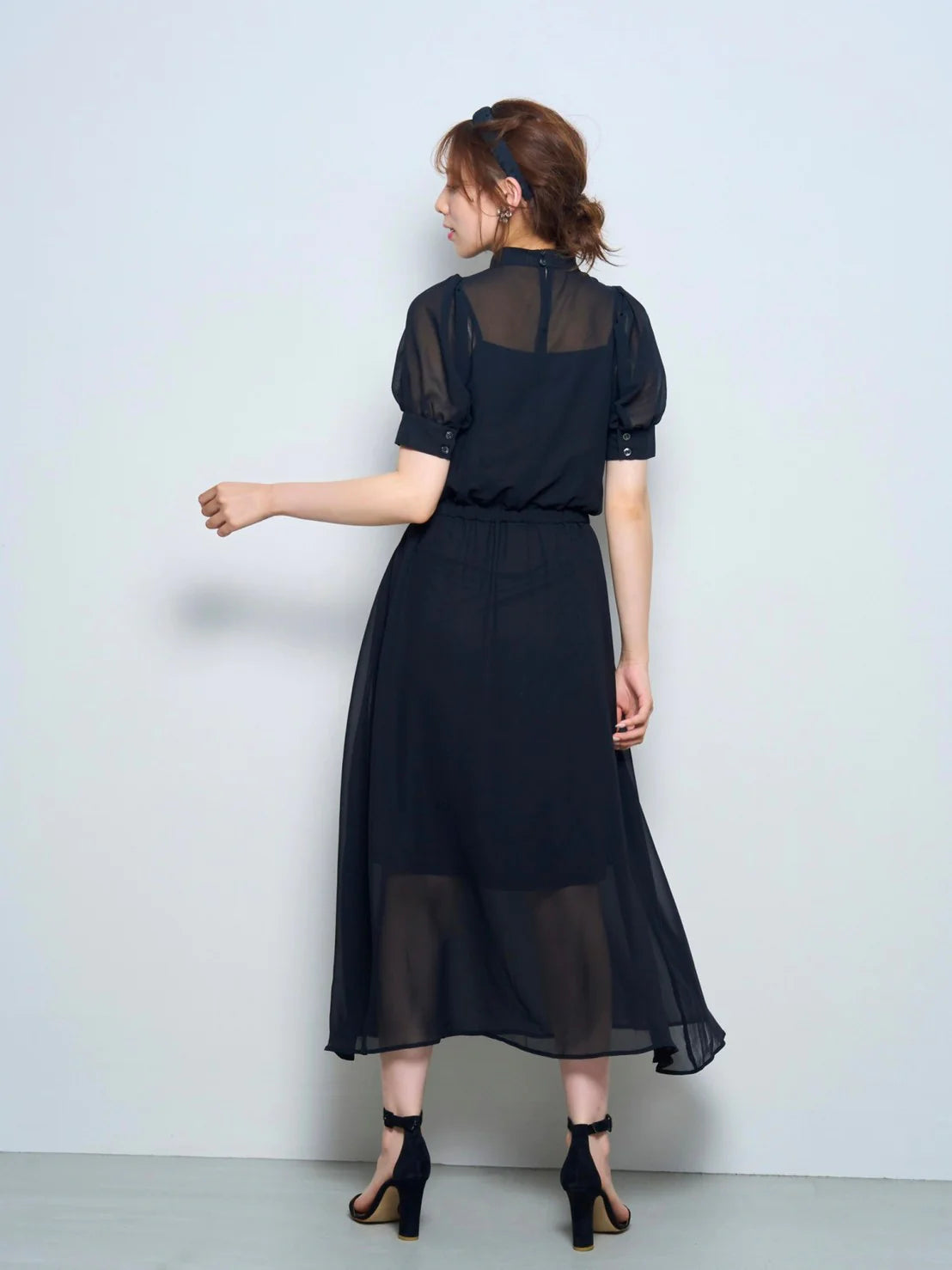 RICORD Chiffon Dress with Bowtie In Black