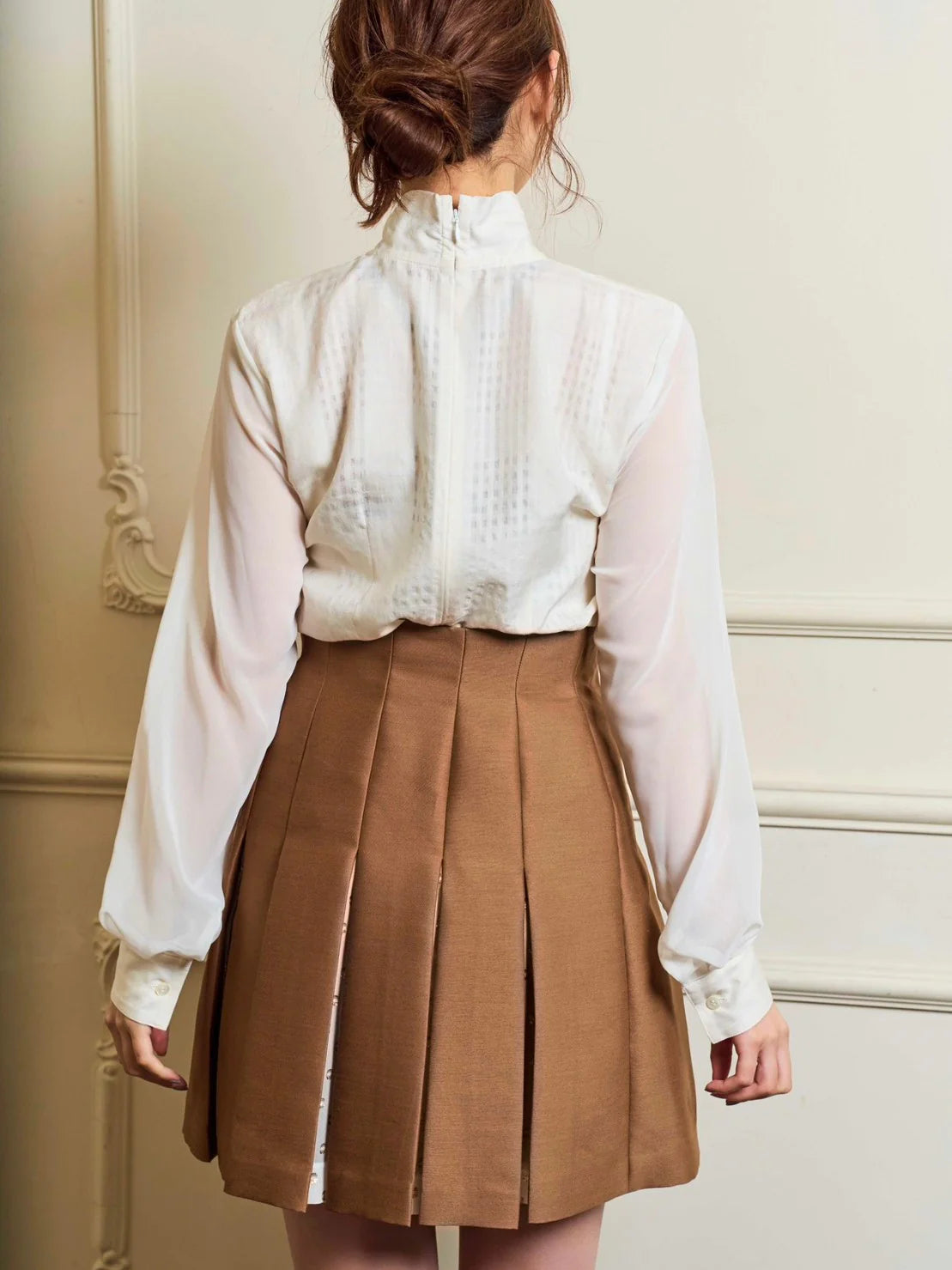 RICORD Box Pleated Skirt In Brown