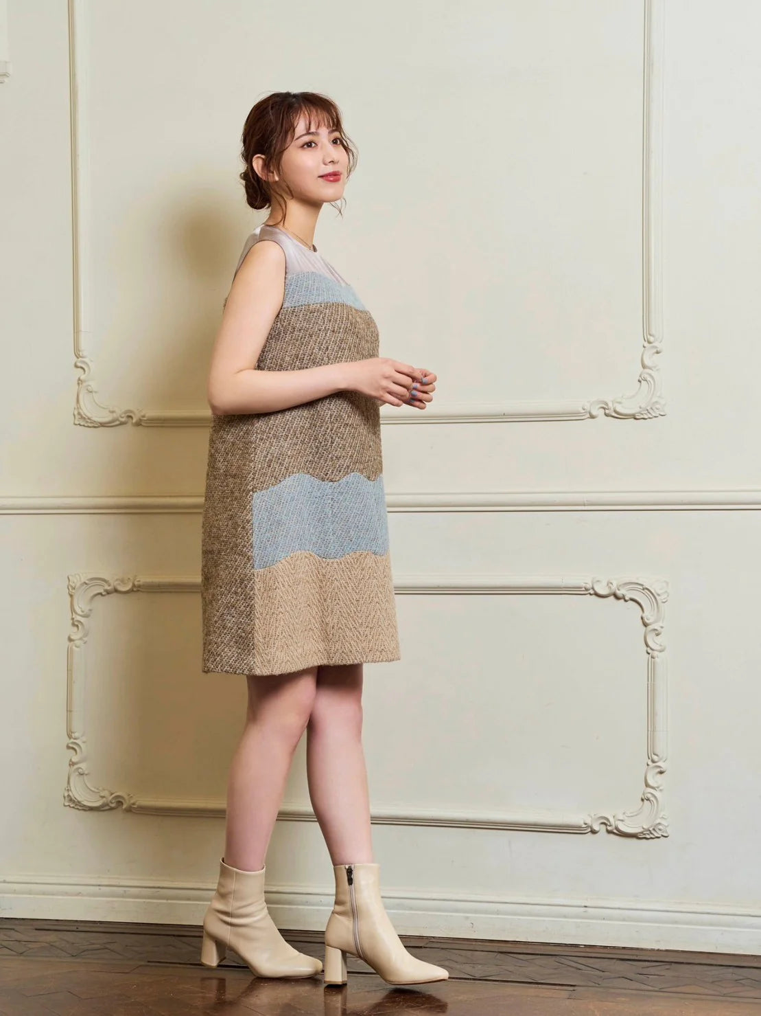 RICORD Color Block Dress In Beige