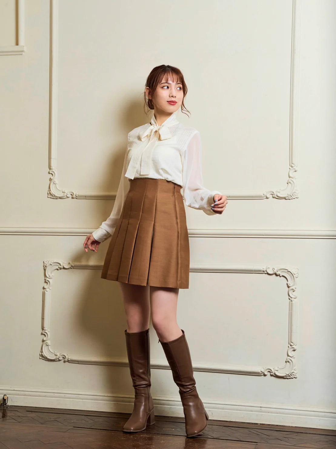 RICORD Box Pleated Skirt In Brown