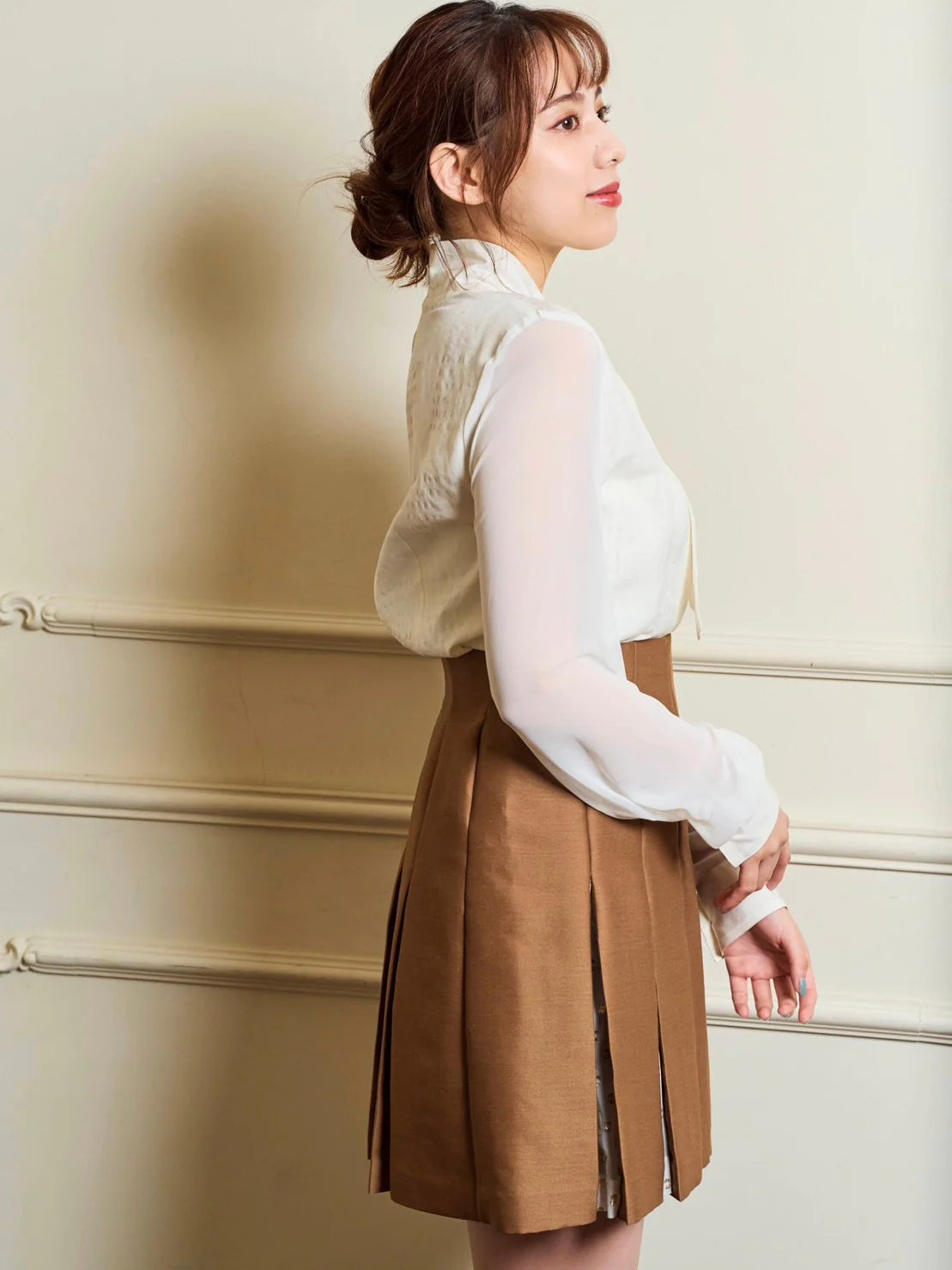 RICORD Box Pleated Skirt In Brown