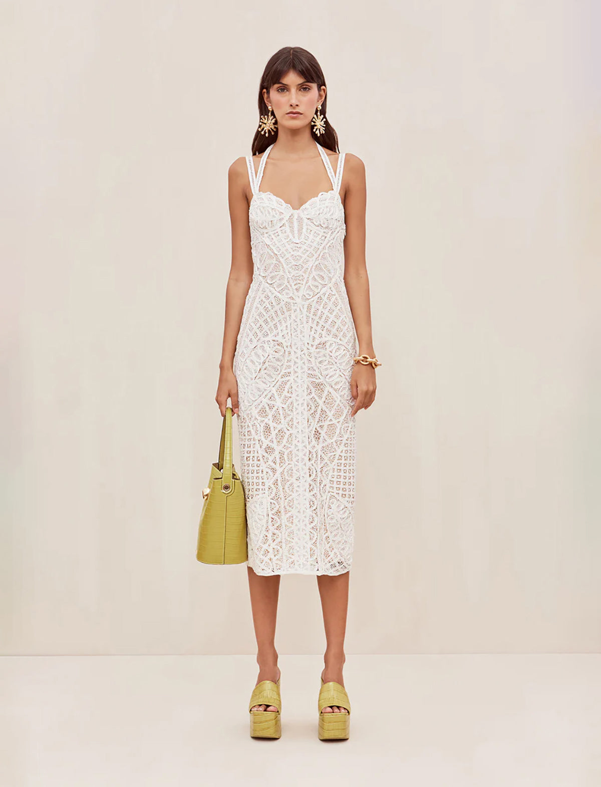 CULT GAIA Louise Lace Crochet Midi Dress in Off White