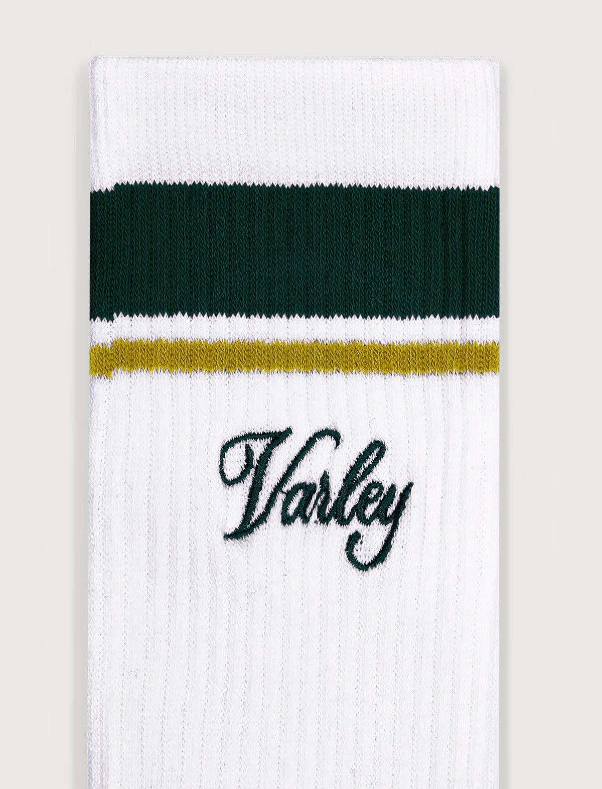 VARLEY Lamar Club Stripe Sock in White/Forest/Ochre
