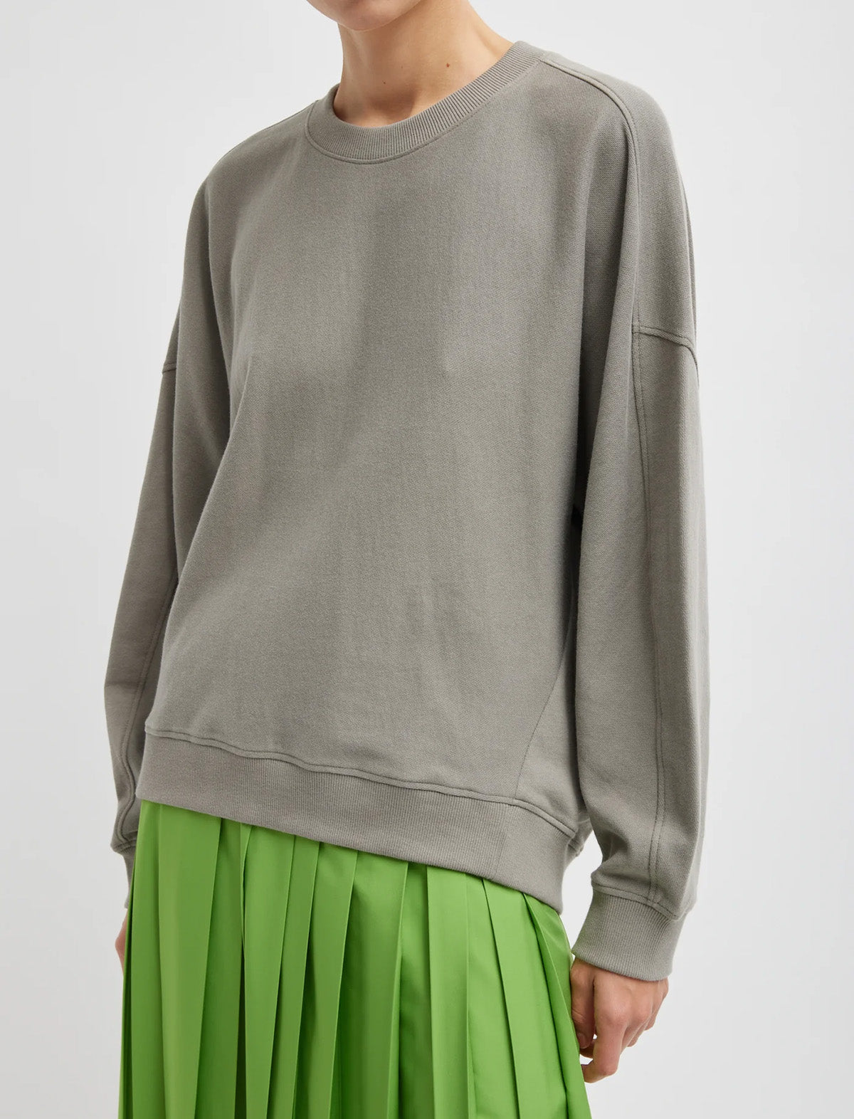 TIBI Light Weight Sweatshirting Crewneck Sweatshirt in Dark Stone