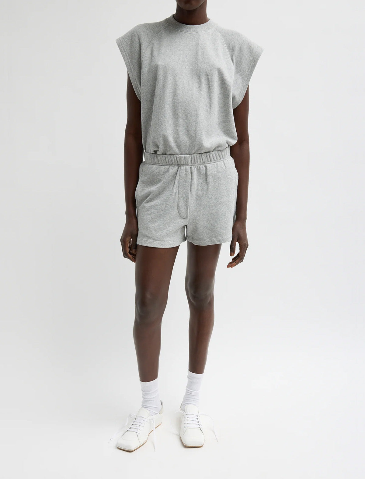 TIBI Light Weight Sweatshirting Sleeveless Easy Top in Heather Grey
