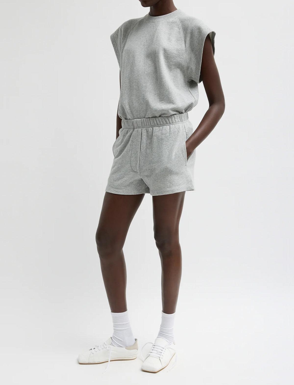TIBI Light Weight Sweatshirting Sleeveless Easy Top in Heather Grey