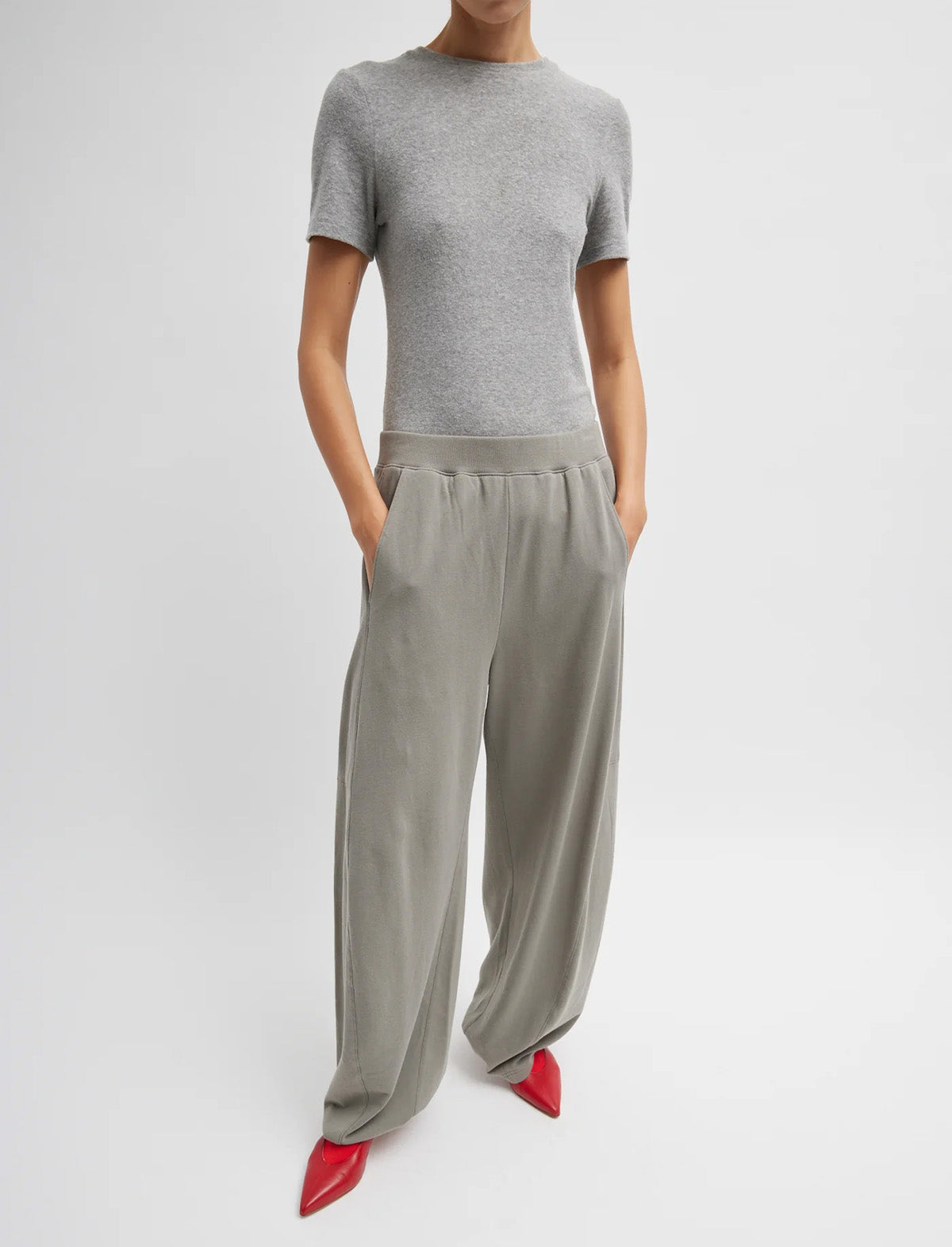 TIBI Light Weight Sweatshirting Winslow Pant in Dark Stone