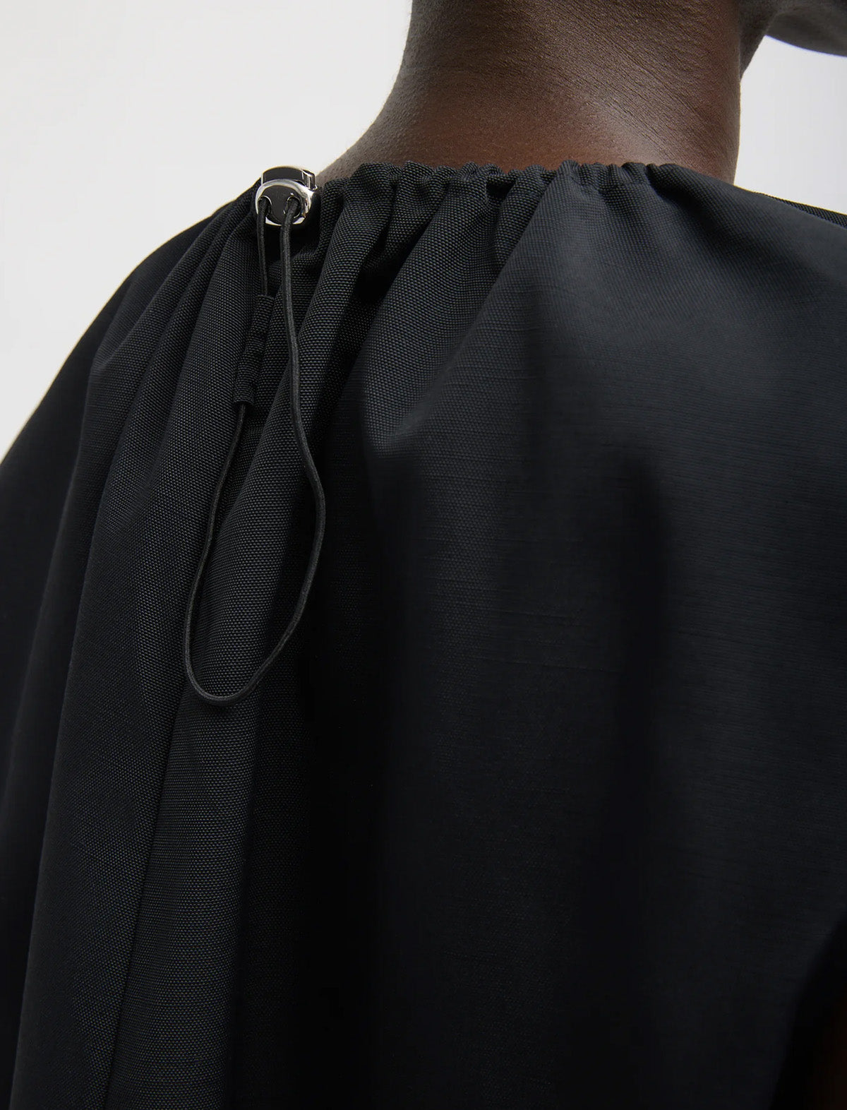 TIBI Lotte Nylon Shirred Neck Top in Black