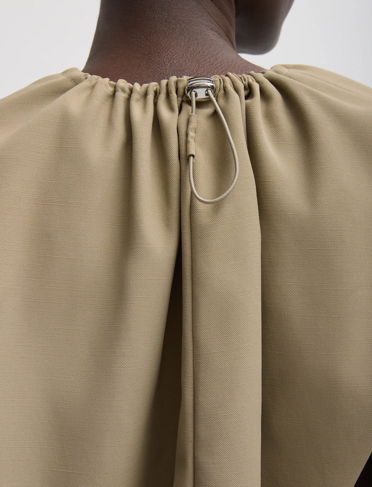 TIBI Lotte Nylon Shirred Neck Top in Khaki