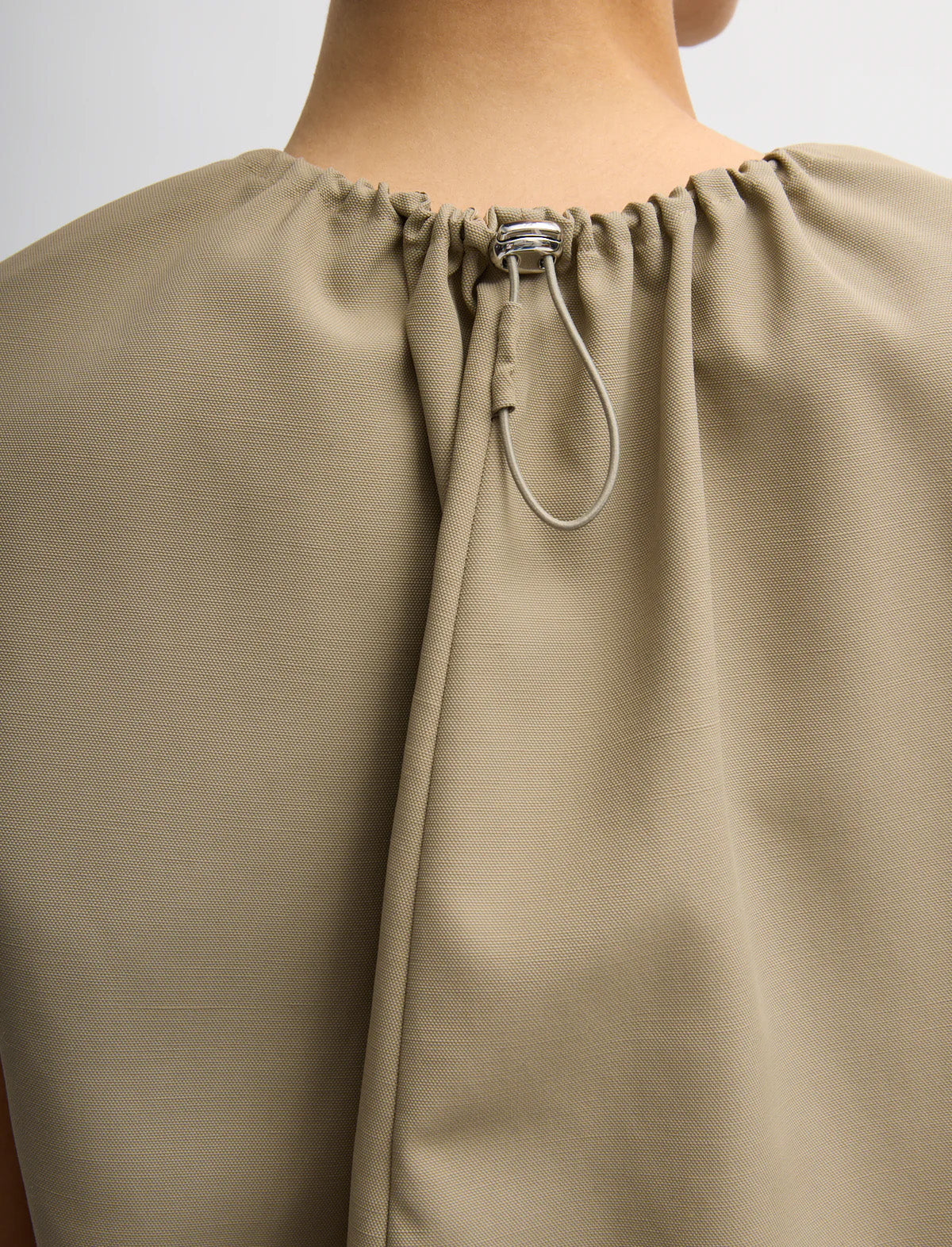 TIBI Lotte Nylon Shirred Neck Top in Khaki