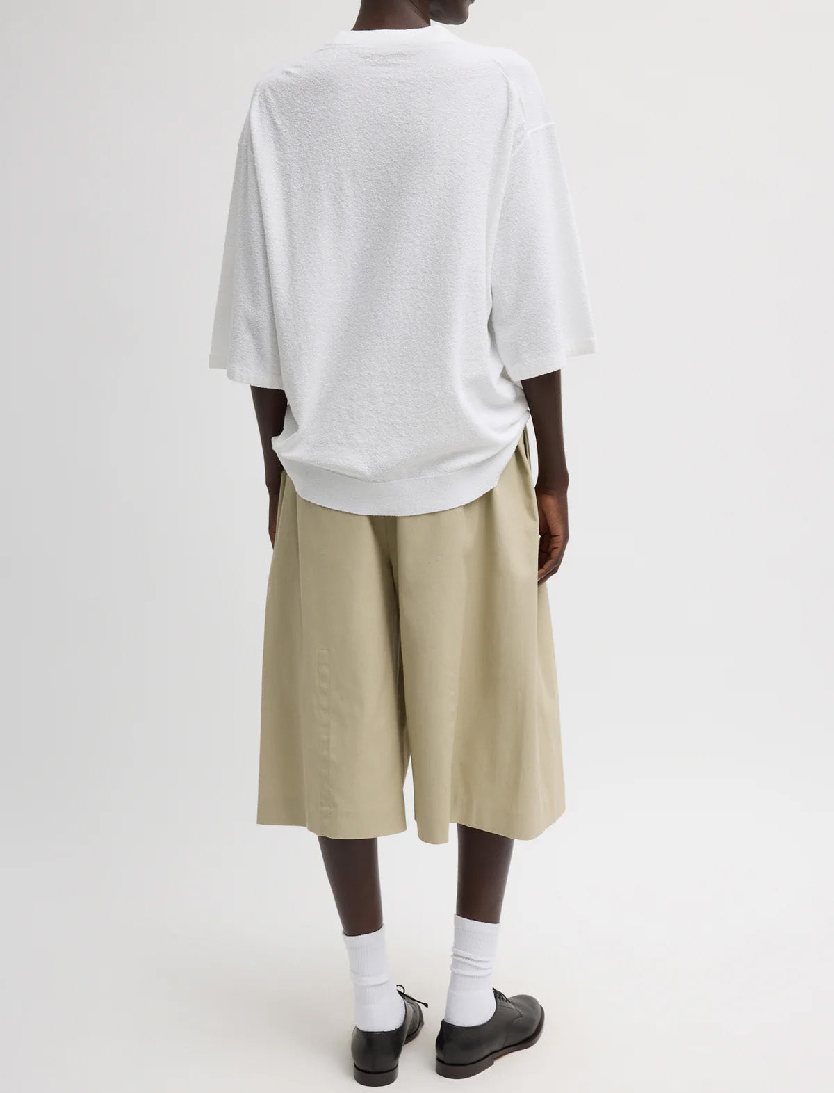 TIBI Luxe Spring Twill Tucked Pleated Wide Leg Short in Taupe