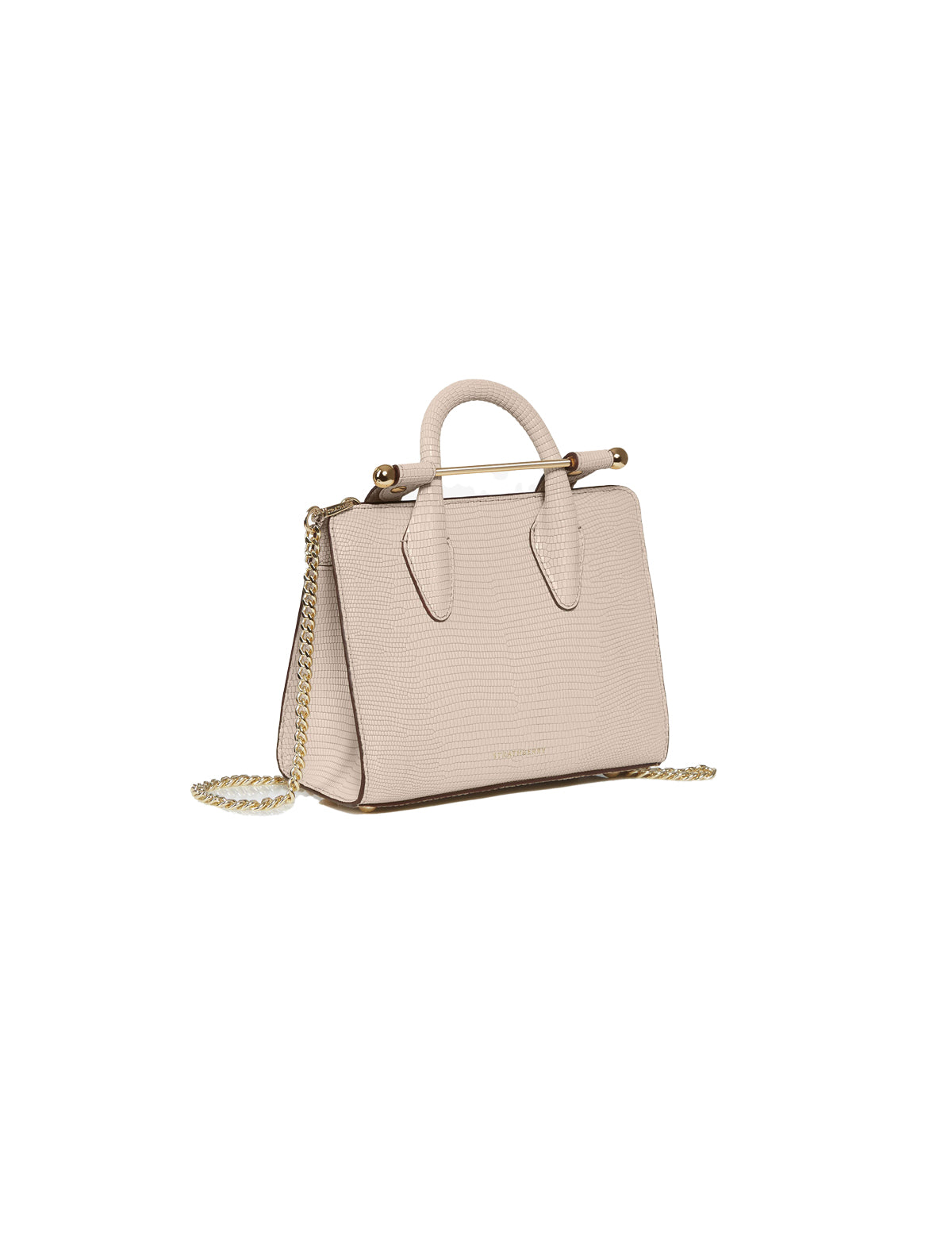 STRATHBERRY Nano Tote Bag in Lizard-Embossed Leather Oat
