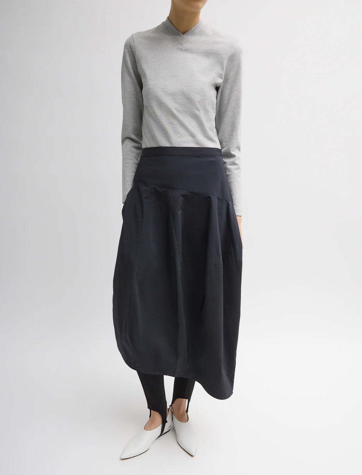 TIBI Nylon Asymmetrical Balloon Skirt in Navy