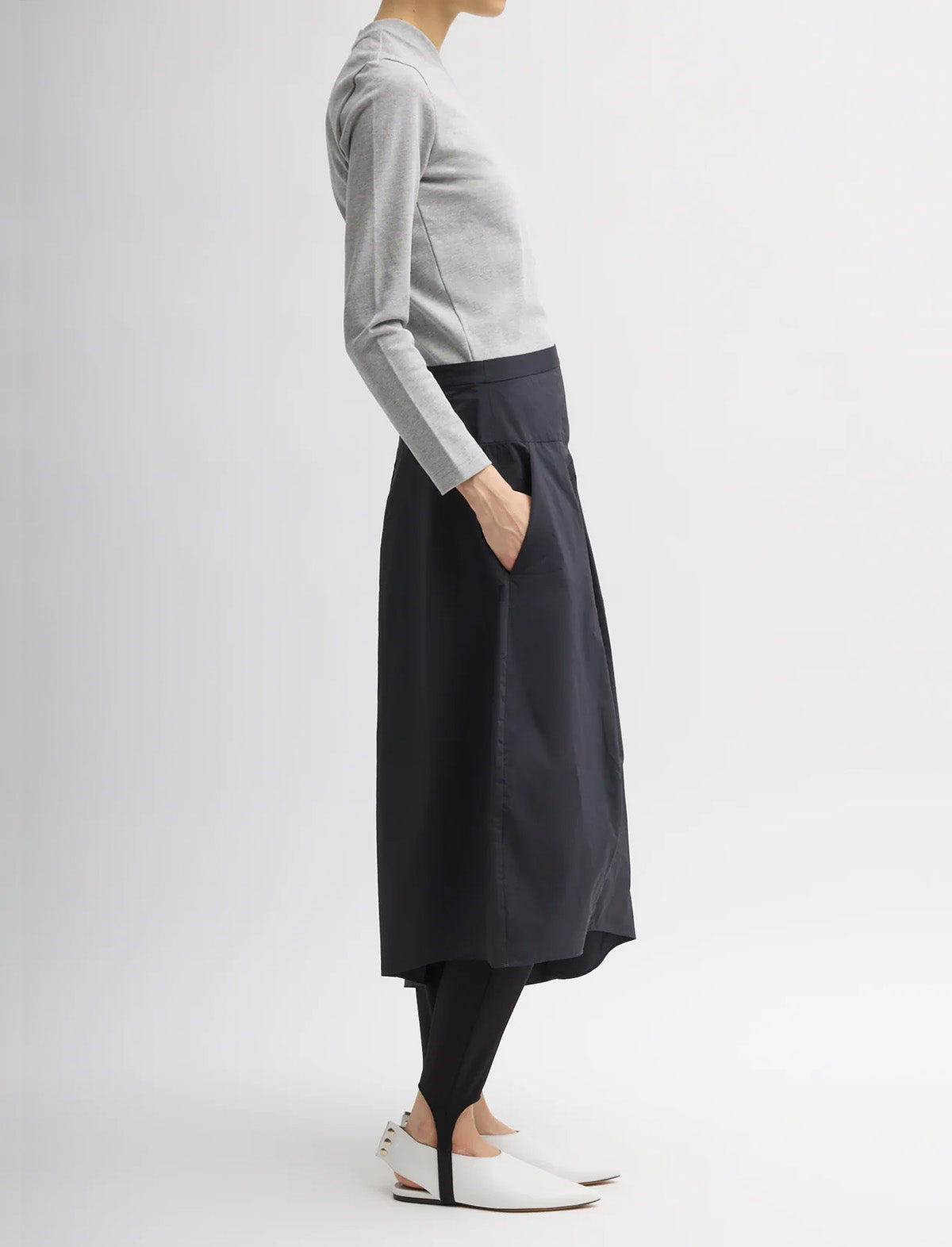 TIBI Nylon Asymmetrical Balloon Skirt in Navy