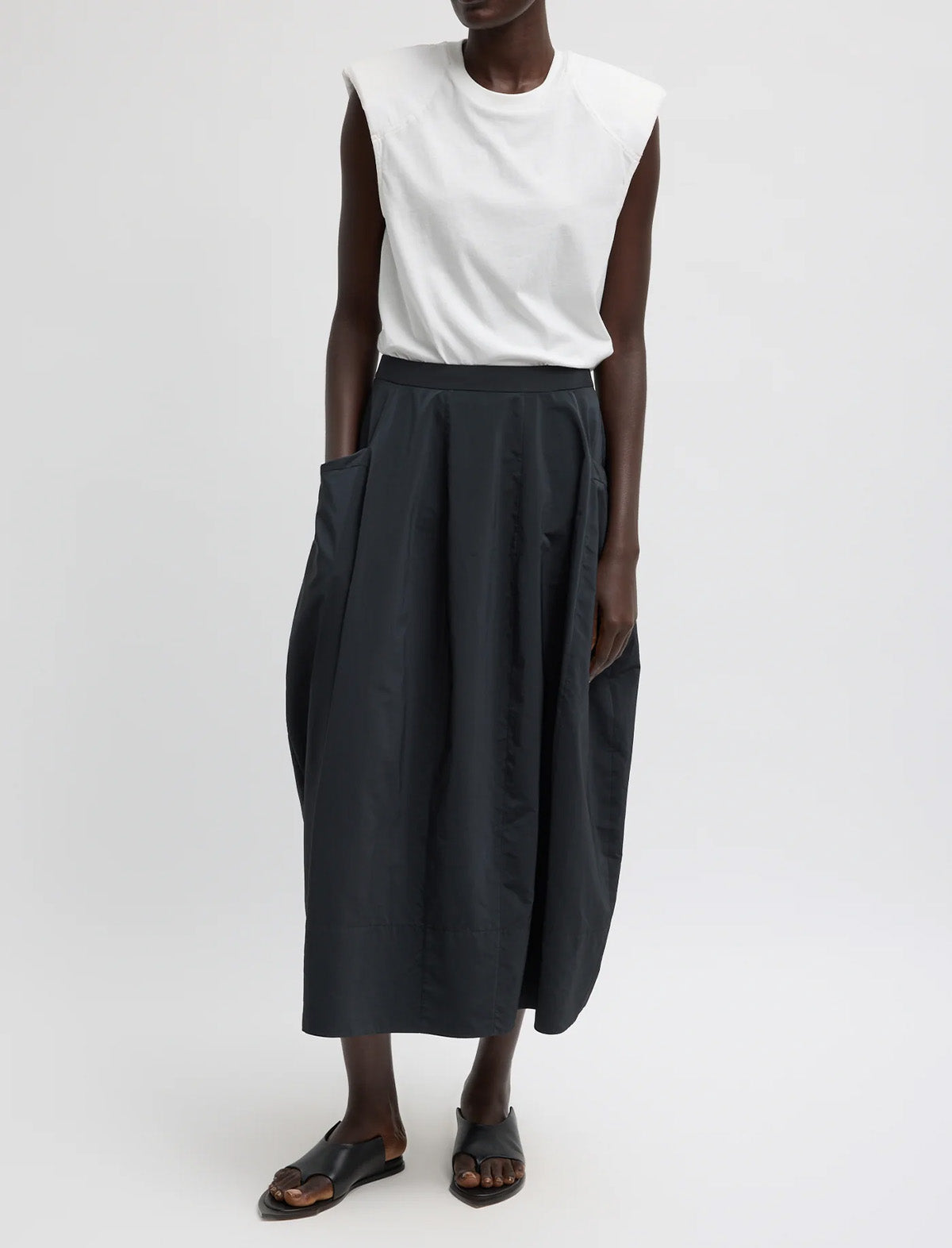 TIBI Nylon Lantern Skirt in Black