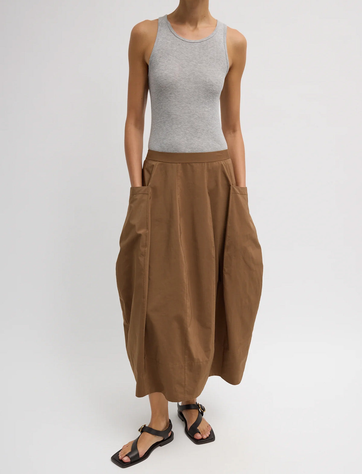 TIBI Nylon Lantern Skirt in Caramel Latte